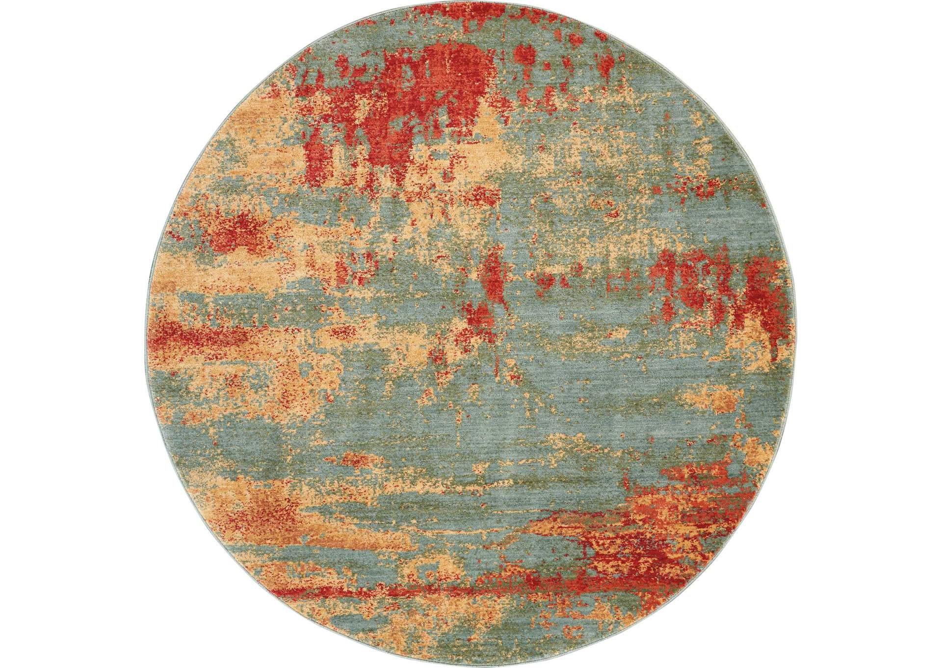 Nourison Somerset ST91 Teal Multicolor 6' Round Colorful Area Rug,Nourison