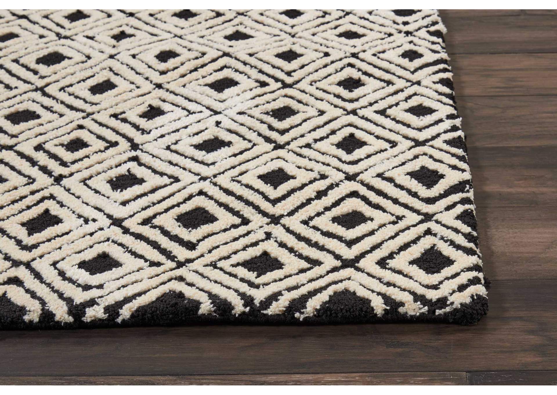 Nourison Deco Mod DEC02 Black/Beige 8' Runner Hallway Rug,Nourison