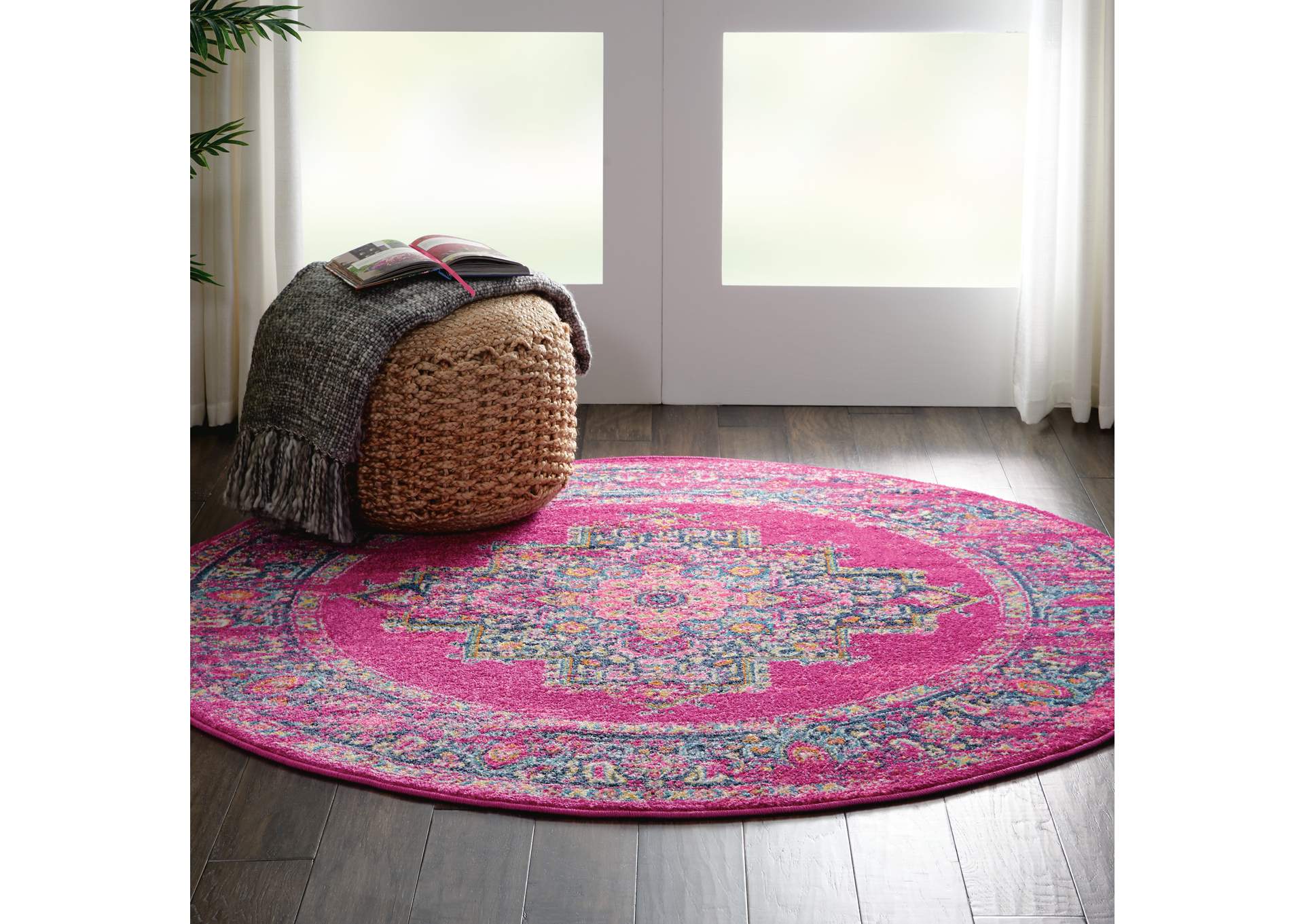 Nourison Passion PSN03 Pink 4' Round Boho Area Rug,Nourison