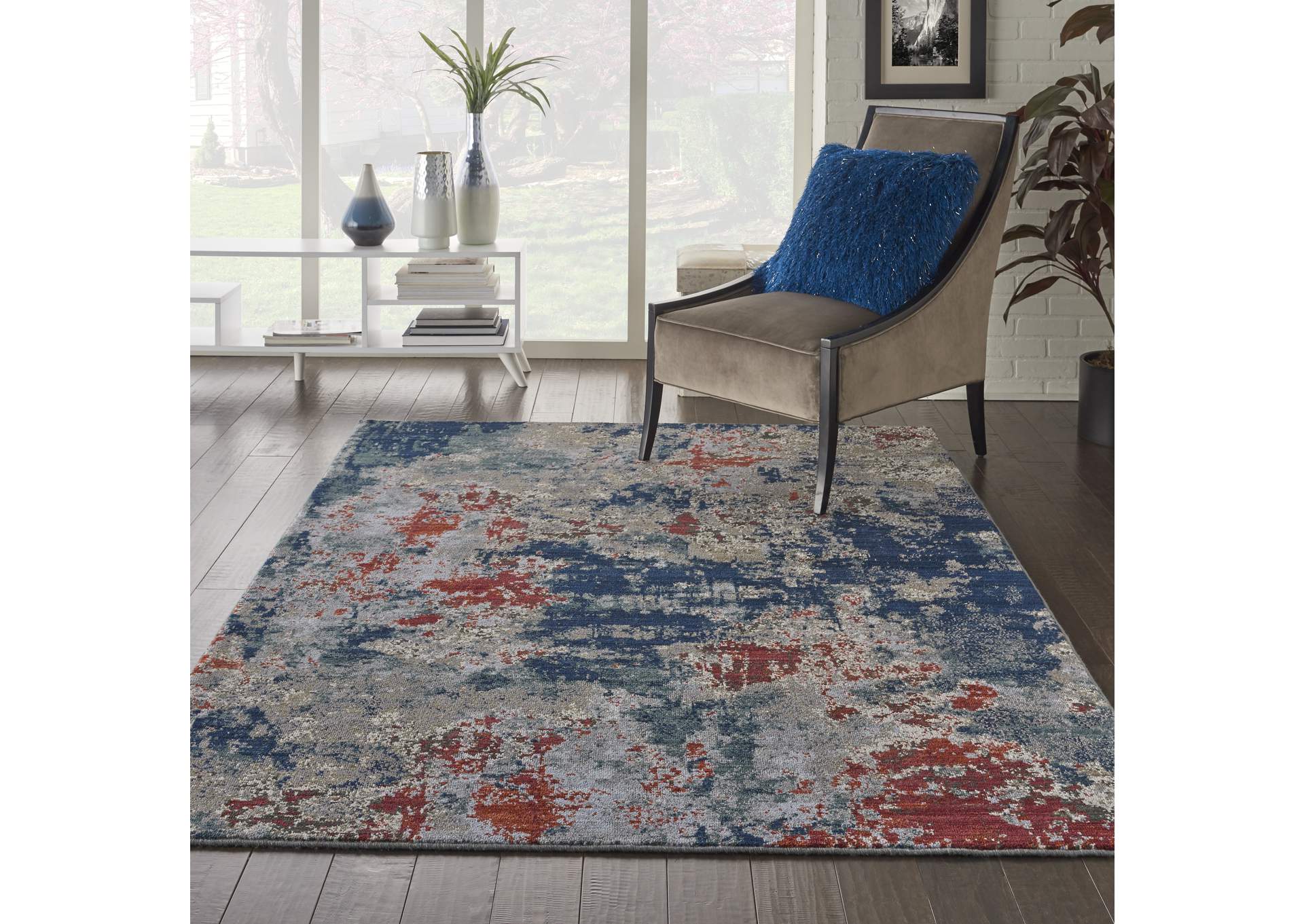 Nourison Artworks ATW01 Blue and Red 6'x8' Abstract Area Rug,Nourison