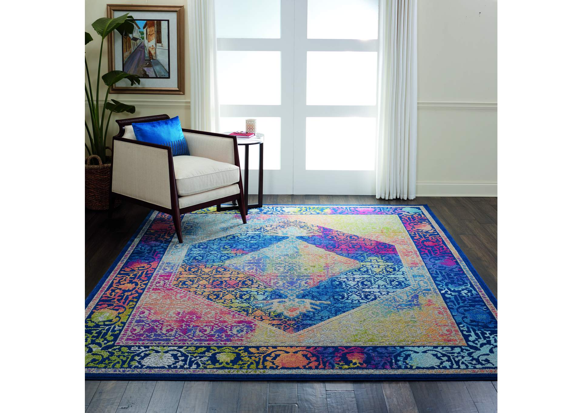 Nourison Ankara Global ANR04 Blue Multicolor 9'x12' Oversized Low-pile Rug,Nourison