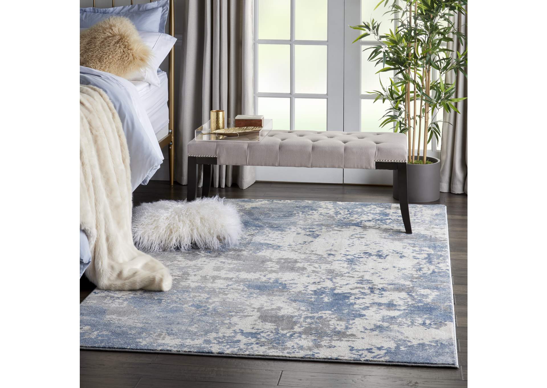 Nourison Rustic Textures RUS08 Blue and Grey 5'x7' Abstract Area Rug,Nourison