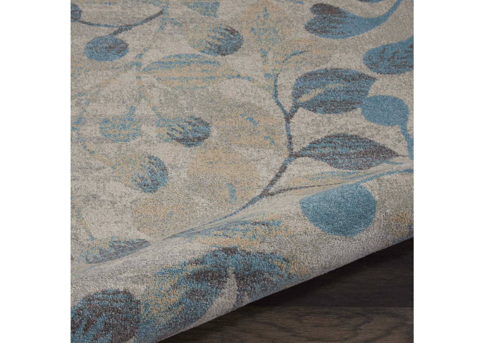 Nourison Tranquil TRA03 Turquoise and Beige 5' Round Botanical Area Rug,Nourison