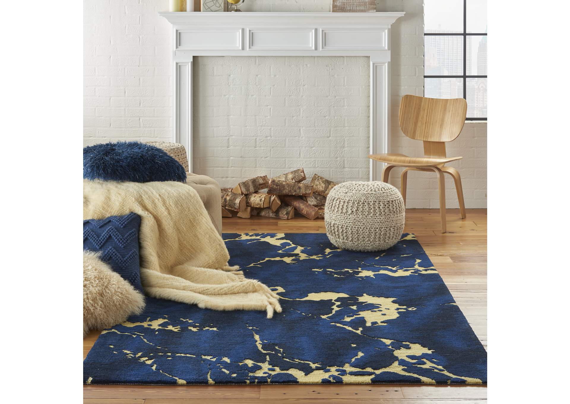 Nourison Symmetry SMM09 Navy Blue Artistic Area Rug,Nourison