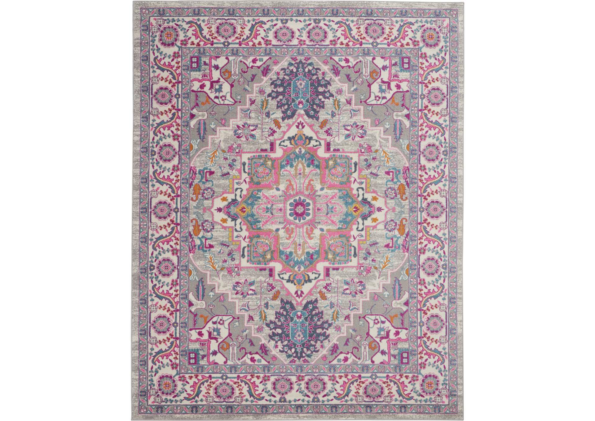 Nourison Passion PSN20 Grey and Pink 8'x10' Large Rug,Nourison