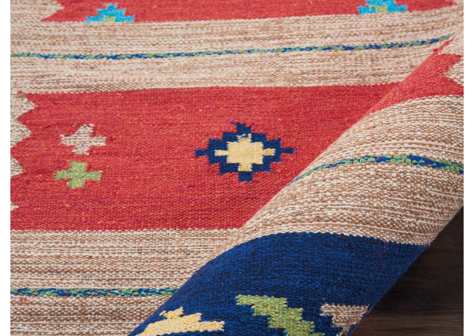 Nourison Baja BAJ02 Red and Black 8' Runner Flat Weave Hallway Rug,Nourison