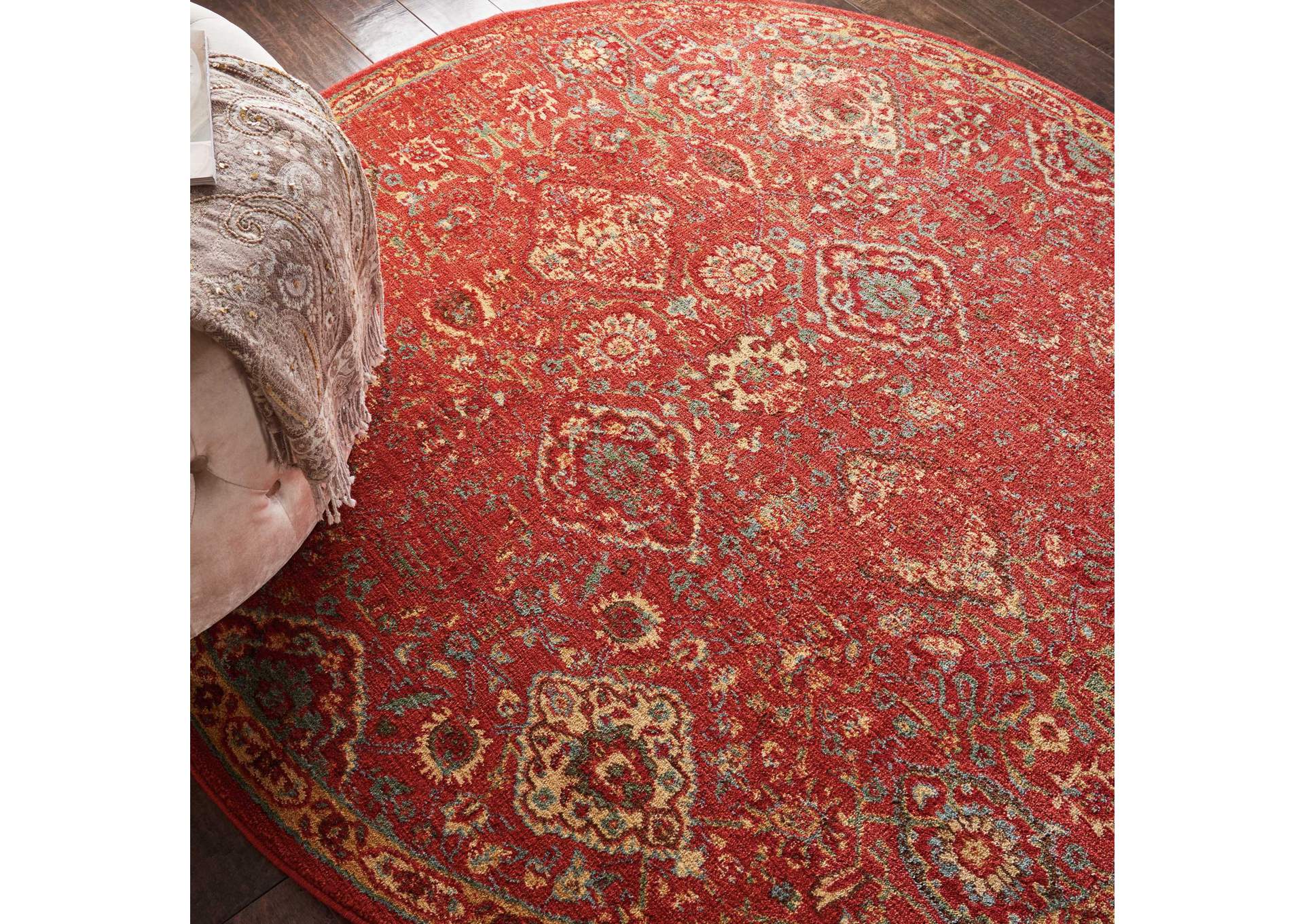 Nourison Somerset ST90 Red 6' Round Oriental Area Rug,Nourison