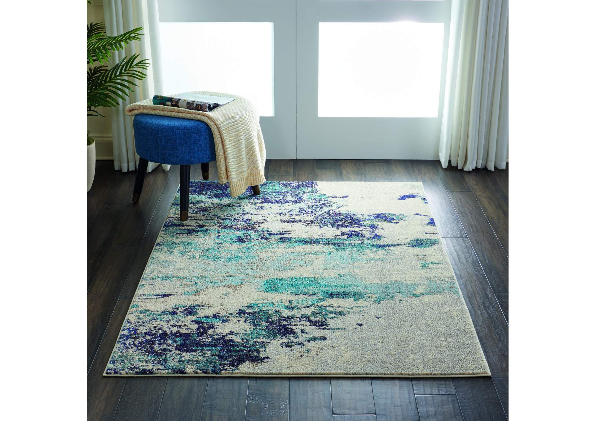 Nourison Celestial CES02 Blue and White 4'x6' Beach Area Rug,Nourison