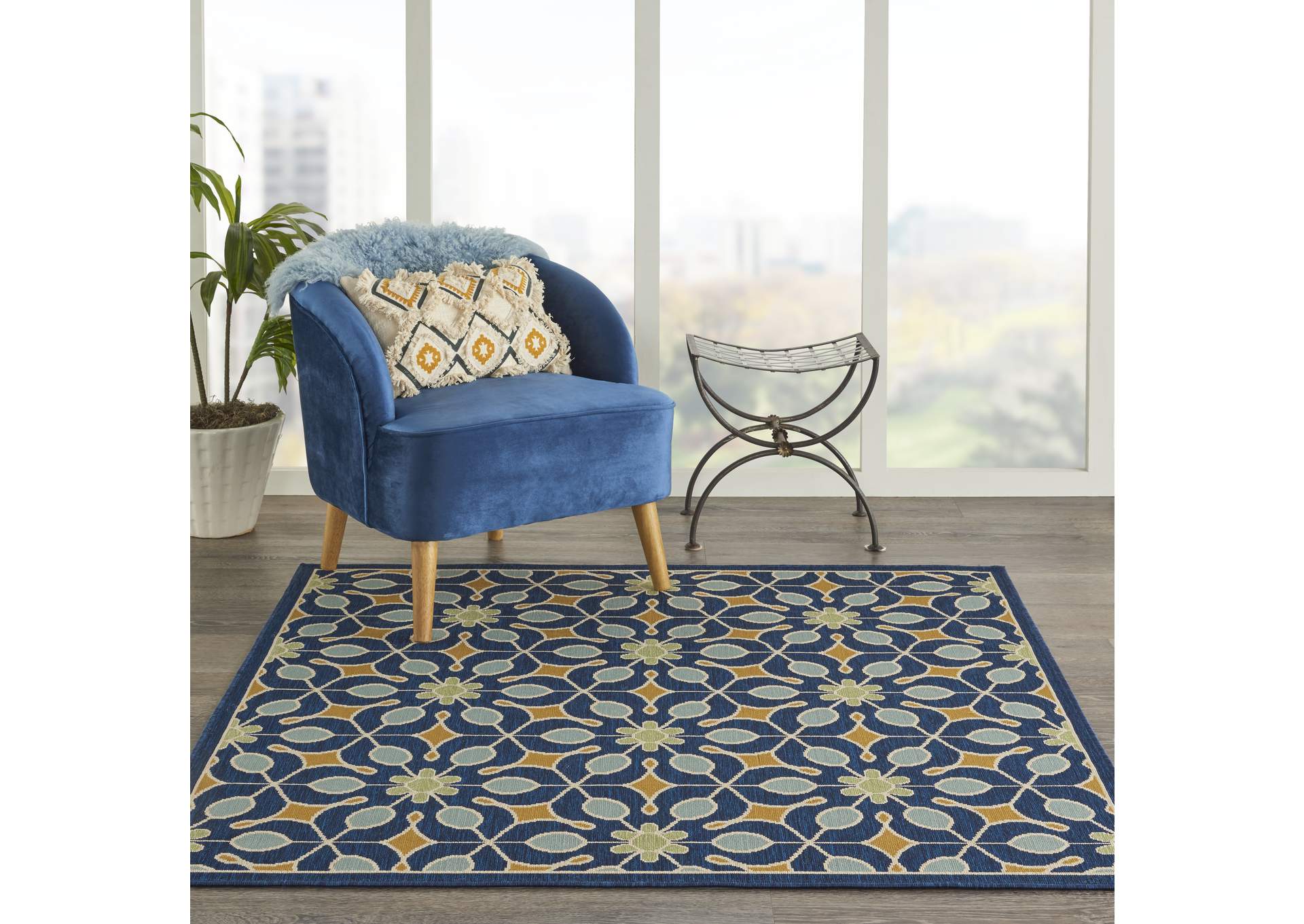 Nourison Caribbean CRB07 Dark Blue 5' Square Area Rug,Nourison