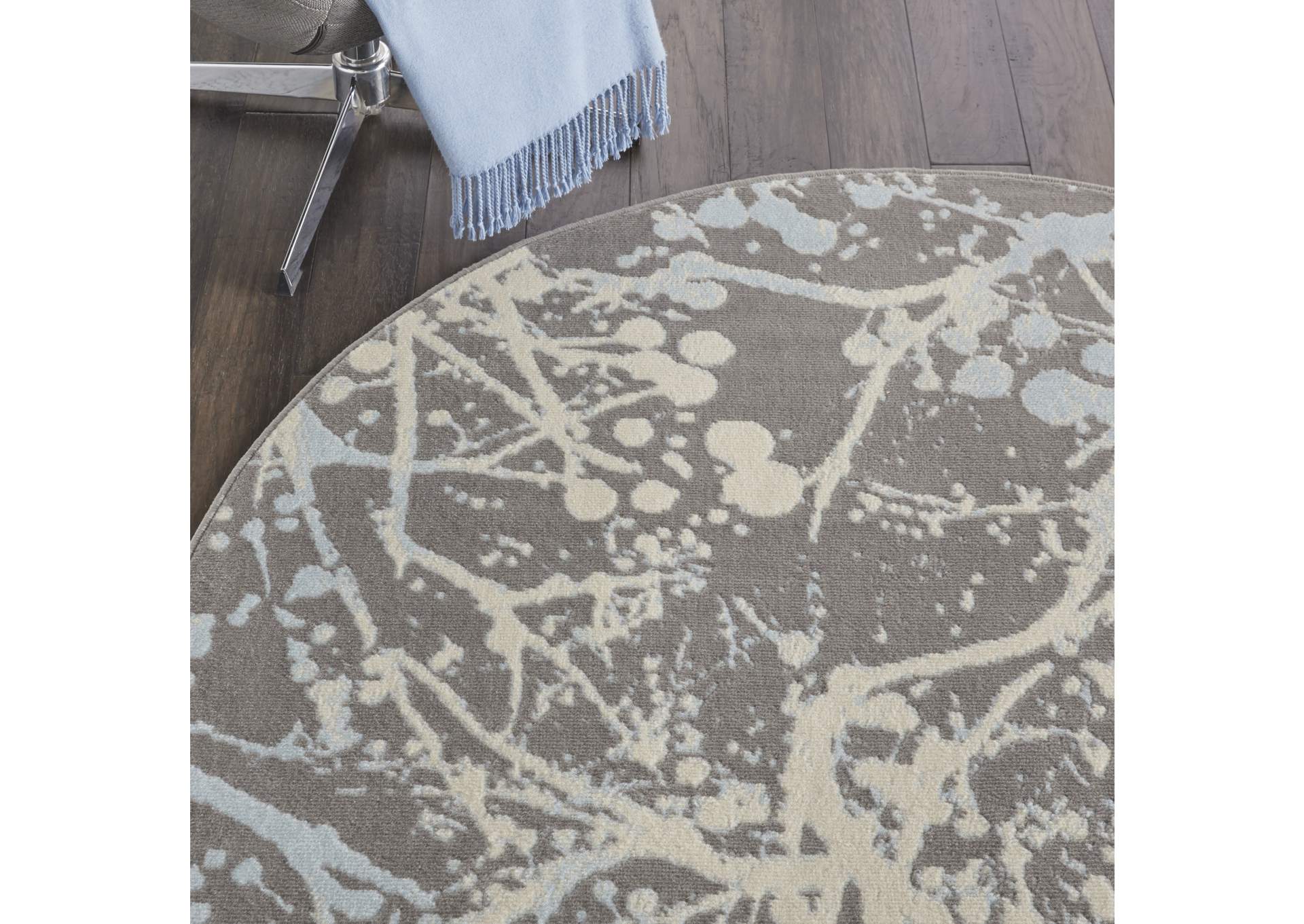 Nourison Jubilant JUB12 Grey and Blue 5' Round Contemporary Area Rug,Nourison
