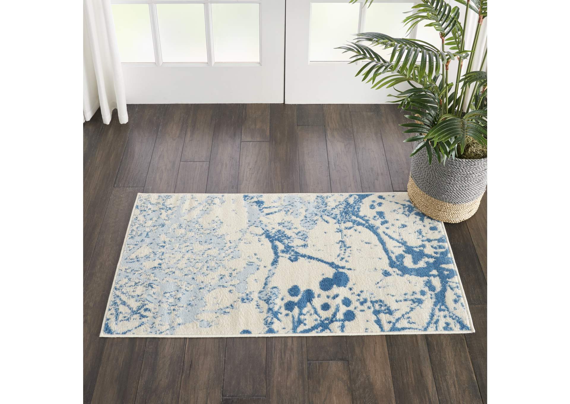 Nourison Jubilant 2' x 4' Small White and Blue Nature-inspired Area Rug,Nourison