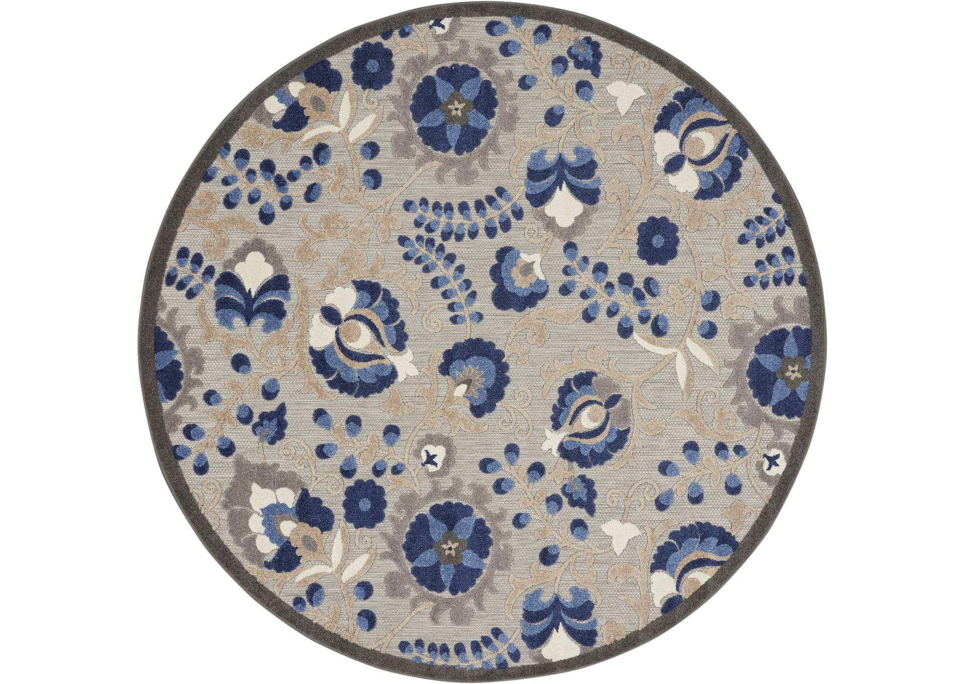Nourison Aloha 8' Round Blue Patio Area Rug,Nourison
