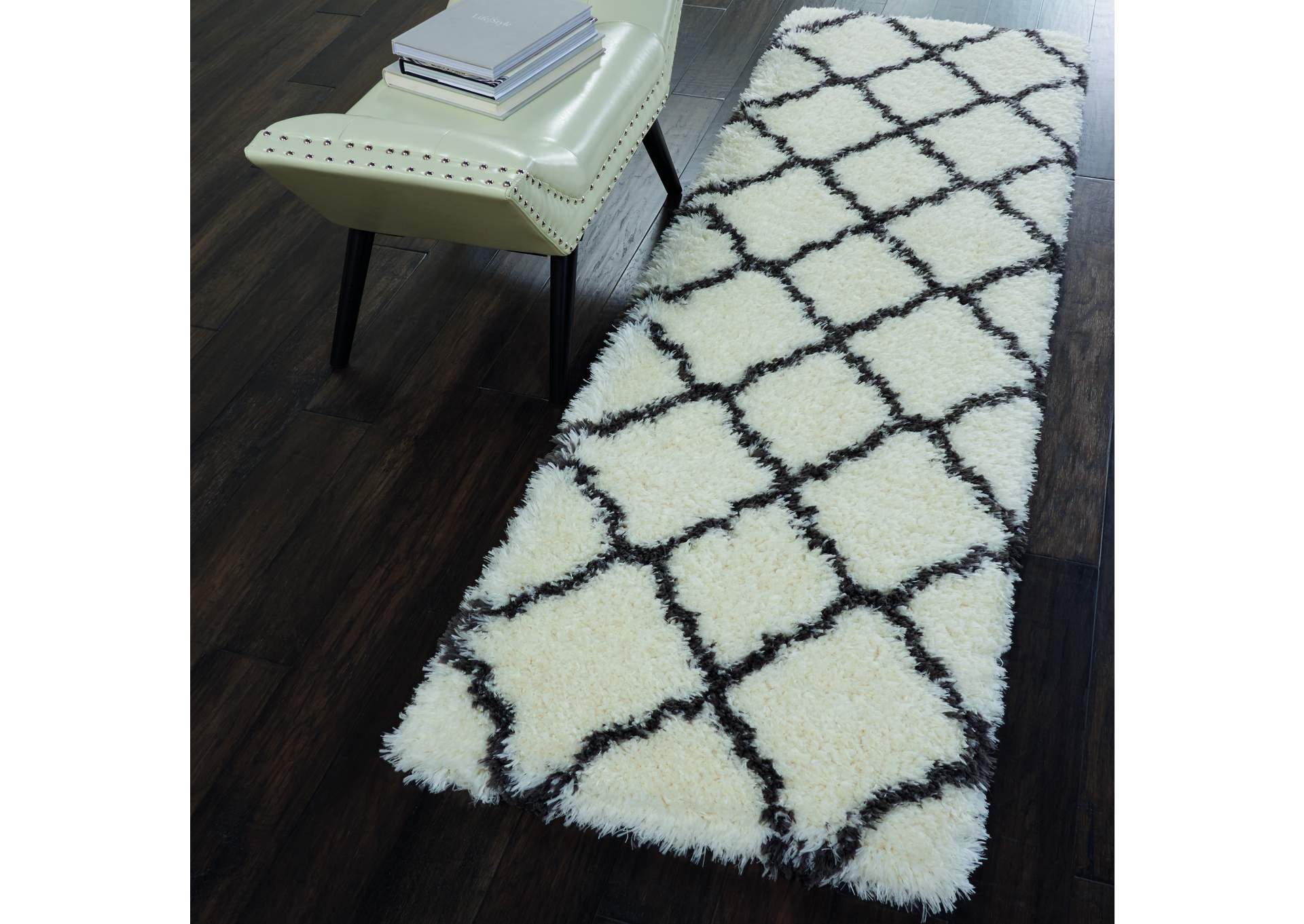 Nourison Luxe Shag LXS02 White 8' Runner Hallway Rug,Nourison