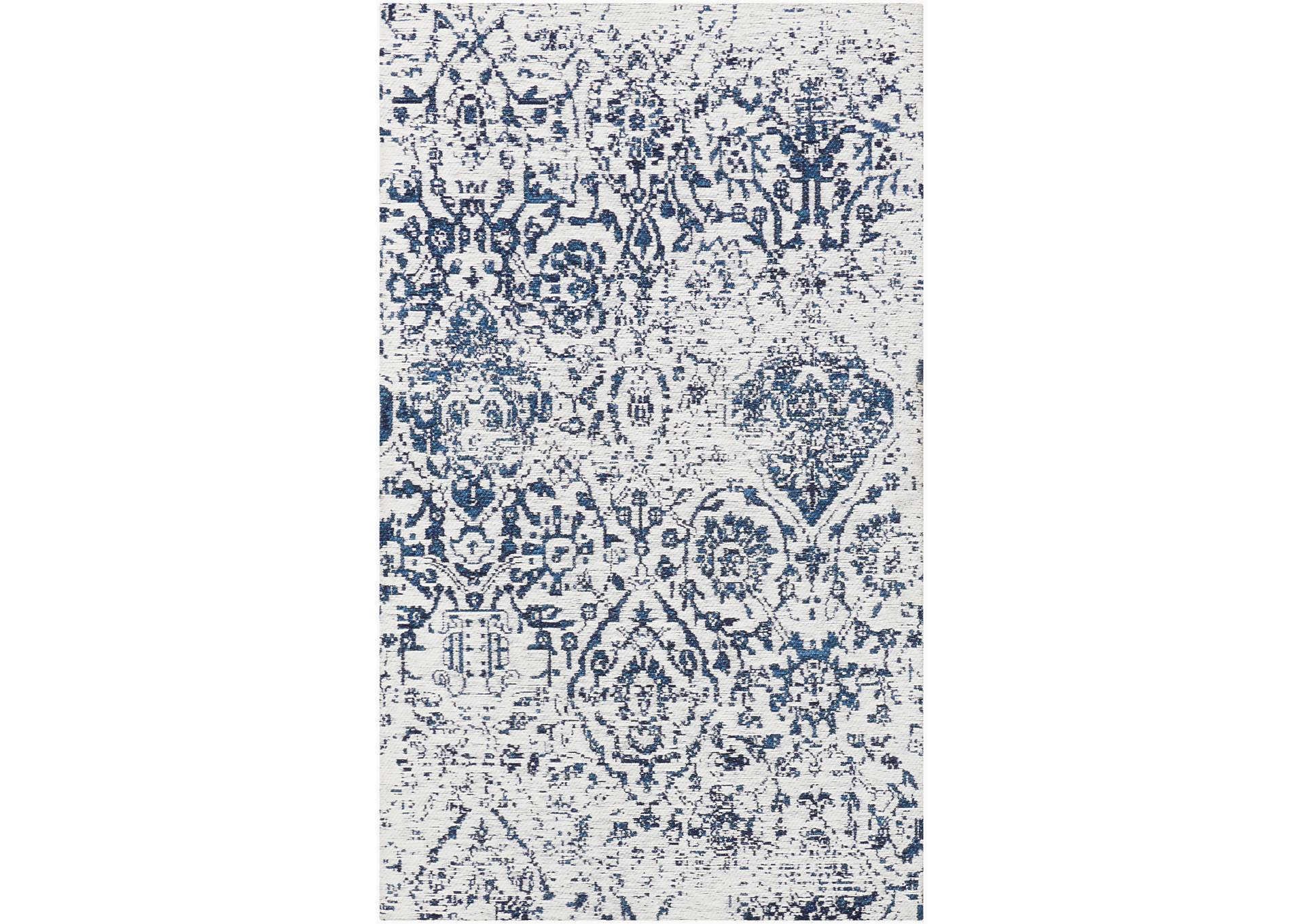 Nourison Damask 2' X 4' Dark Blue and White Vintage Area Rug,Nourison
