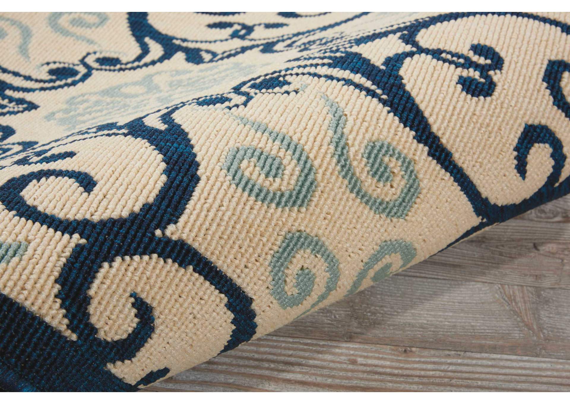Nourison Caribbean CRB02 Dark Blue and White 8' Runner Hallway Rug,Nourison