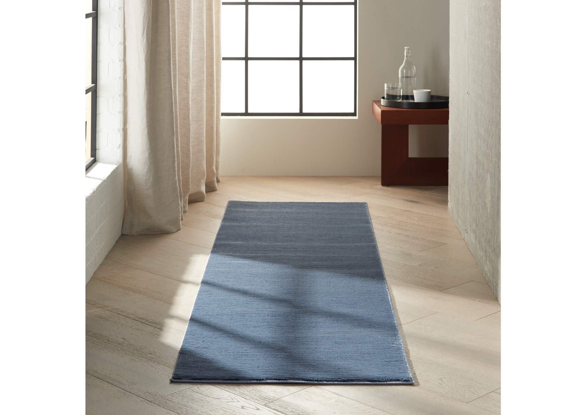 Calvin Klein Jackson CK781 Slate Blue 8' Runner Striated Hallway Rug,Nourison