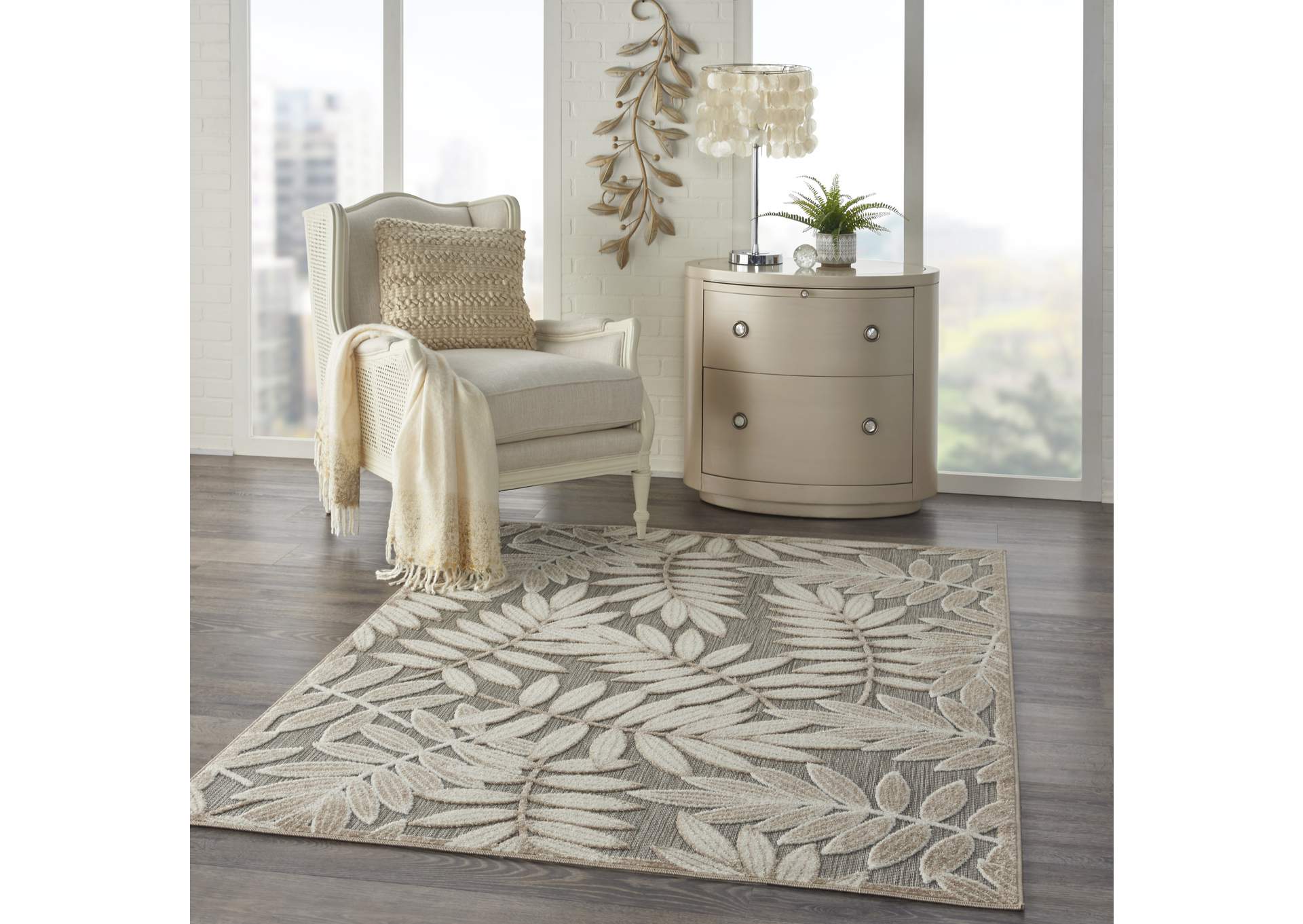 Nourison Aloha 4'x6' Cream Patio Area Rug,Nourison
