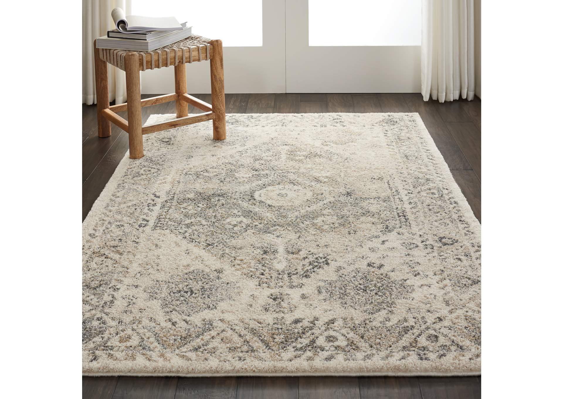 Nourison Fusion FSS11 Grey 4'x6' Farmhouse Area Rug,Nourison