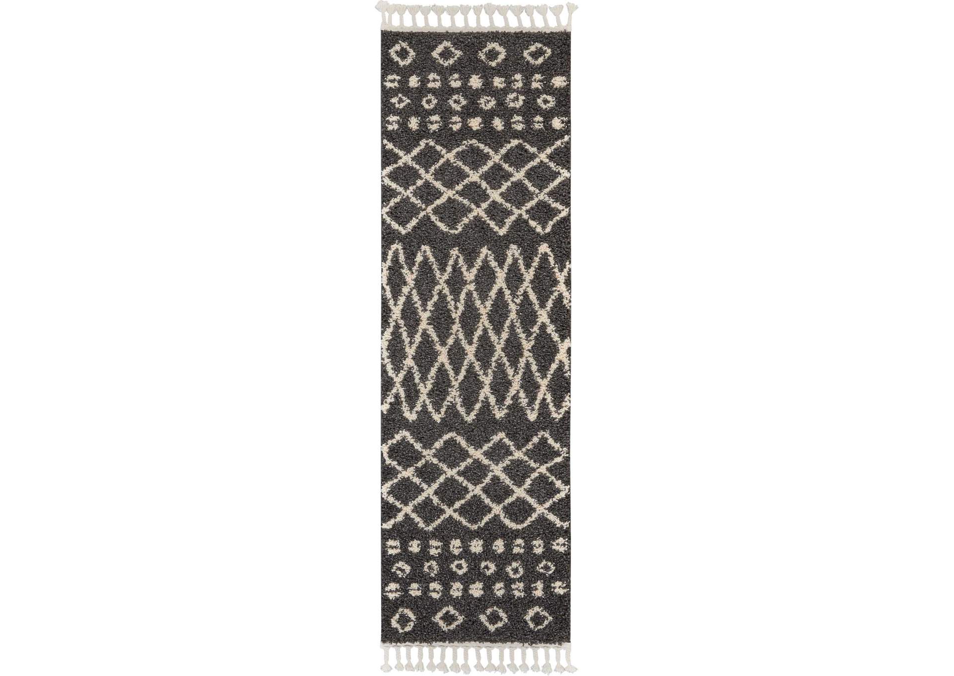 Nourison Moroccan Shag MRS02 Black 8' Runner Hallway Rug,Nourison