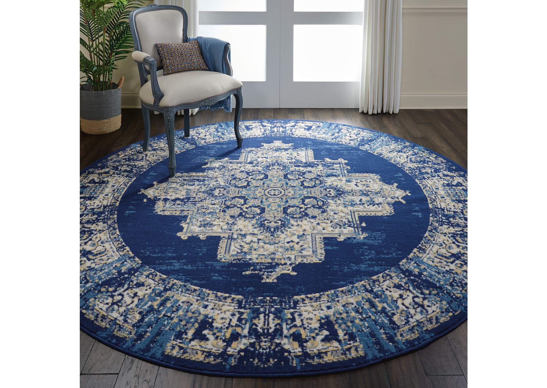 Nourison Grafix GRF14 Blue 8' Round Large Rug,Nourison