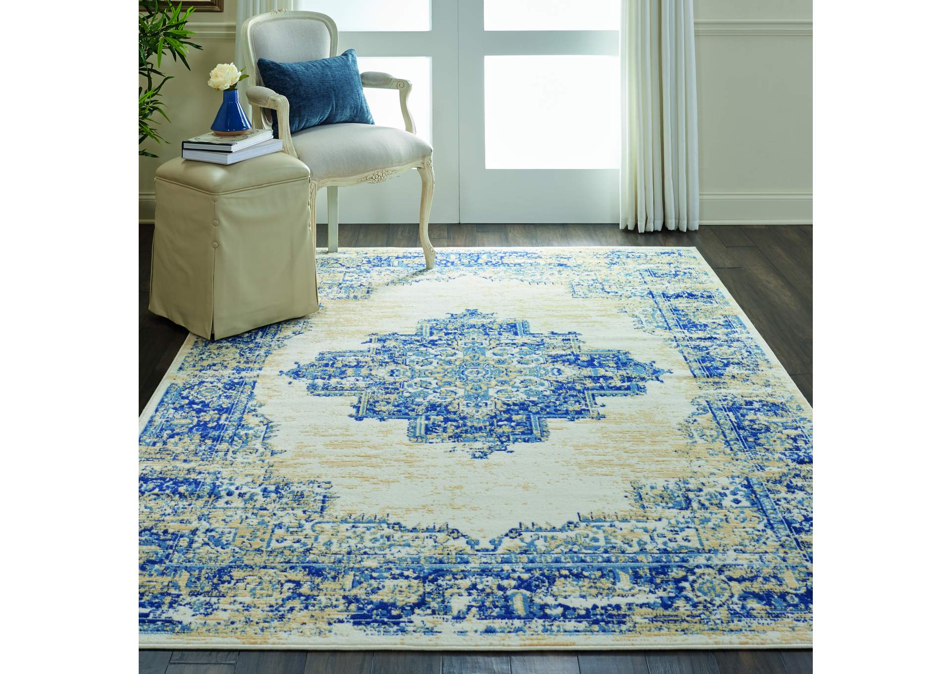 Nourison Grafix GRF14 White and Blue 6'x9' Area Rug,Nourison