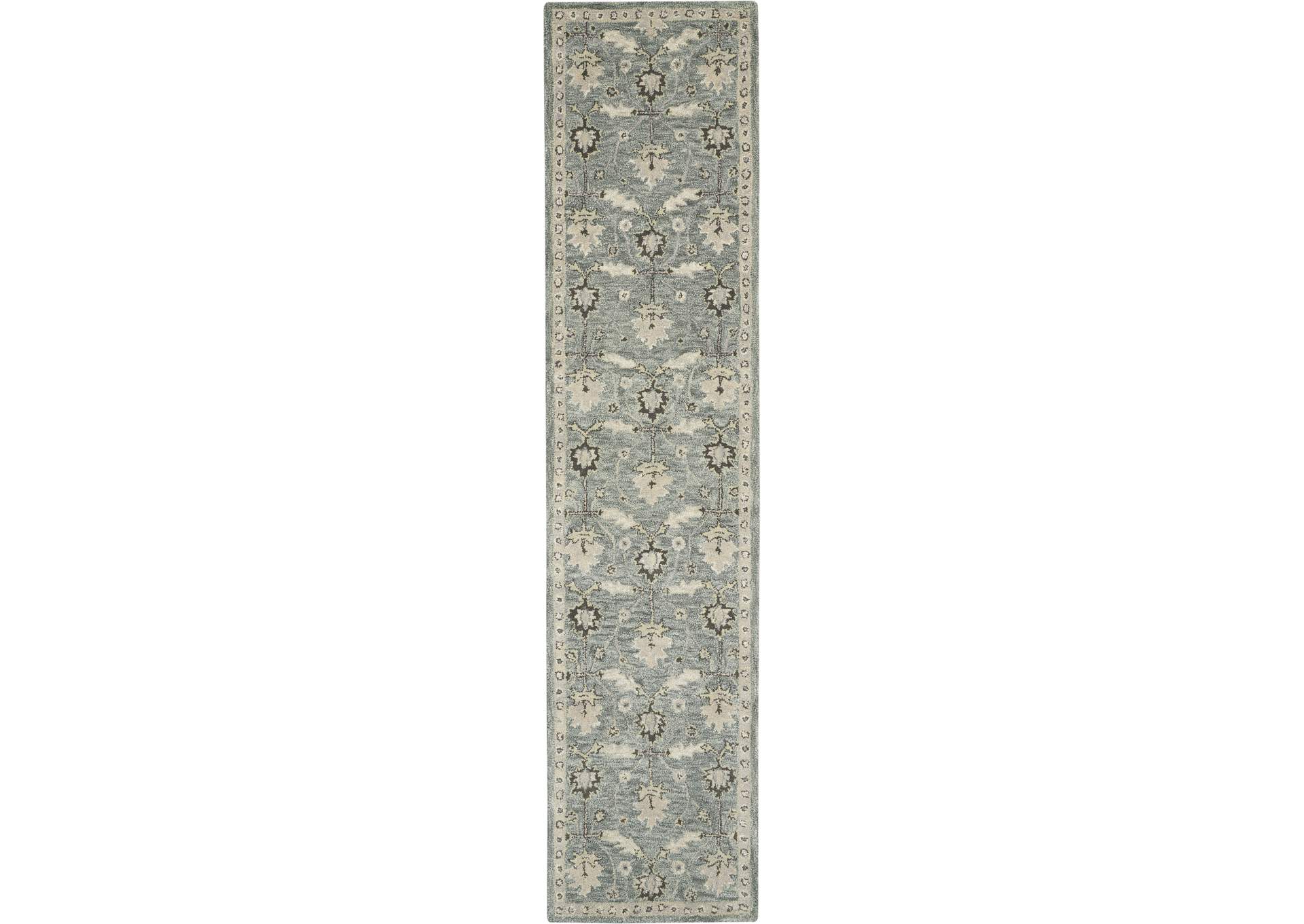 Nourison Jazmine JAZ02 Seafoam Green 10' Runner Wool Hallway Rug,Nourison
