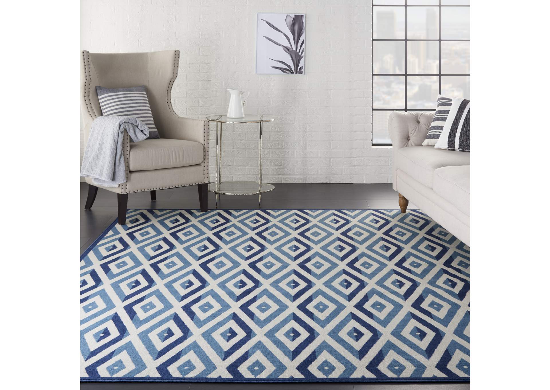 Nourison Grafix GRF18 Blue and White 8'x10' Large Rug,Nourison