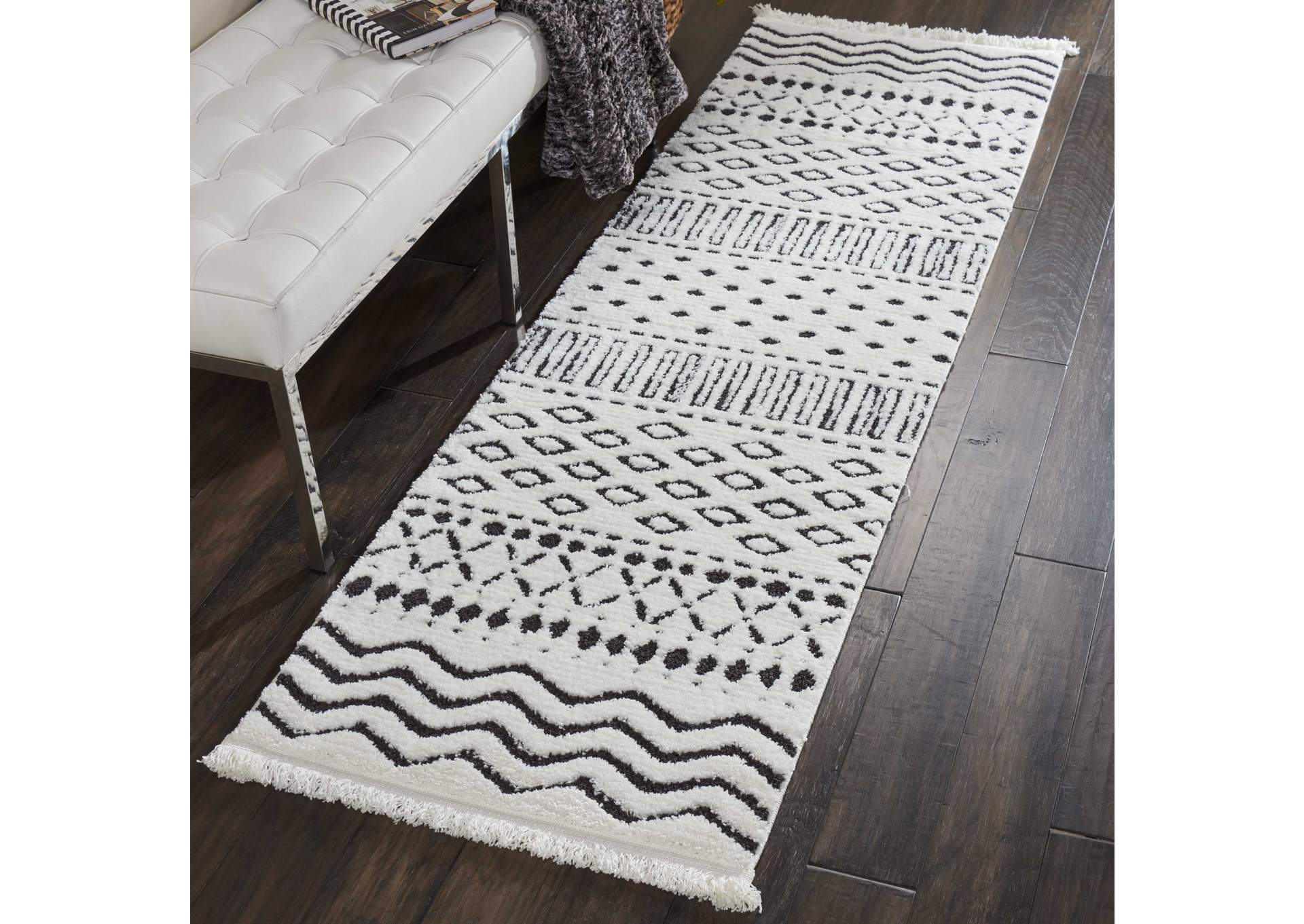 Nourison Kamala DS501 White and Blue 8' Runner Hallway Rug,Nourison