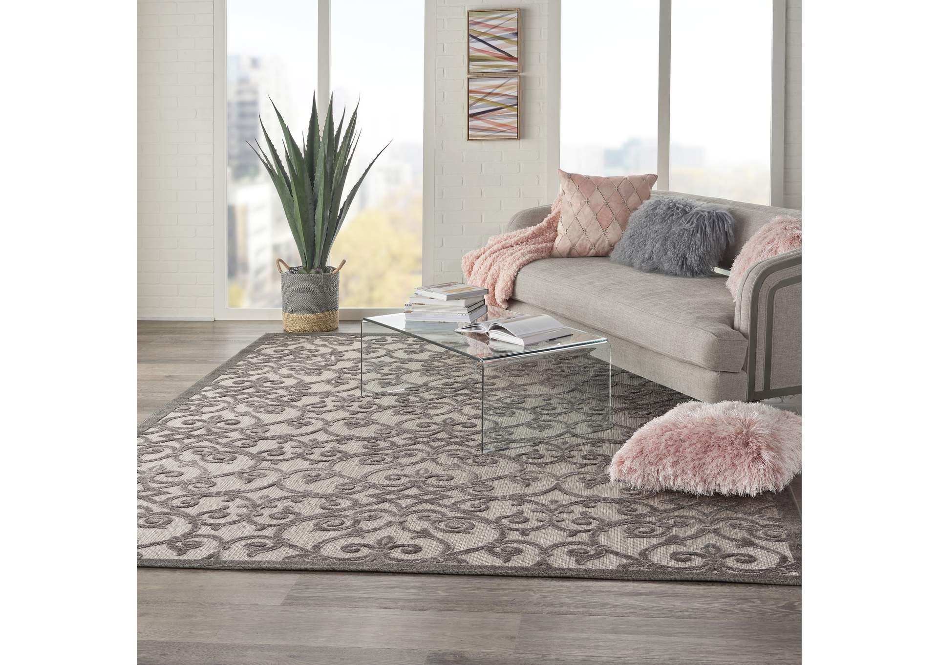 Nourison Aloha 10'x13' Grey Patio Area Rug,Nourison