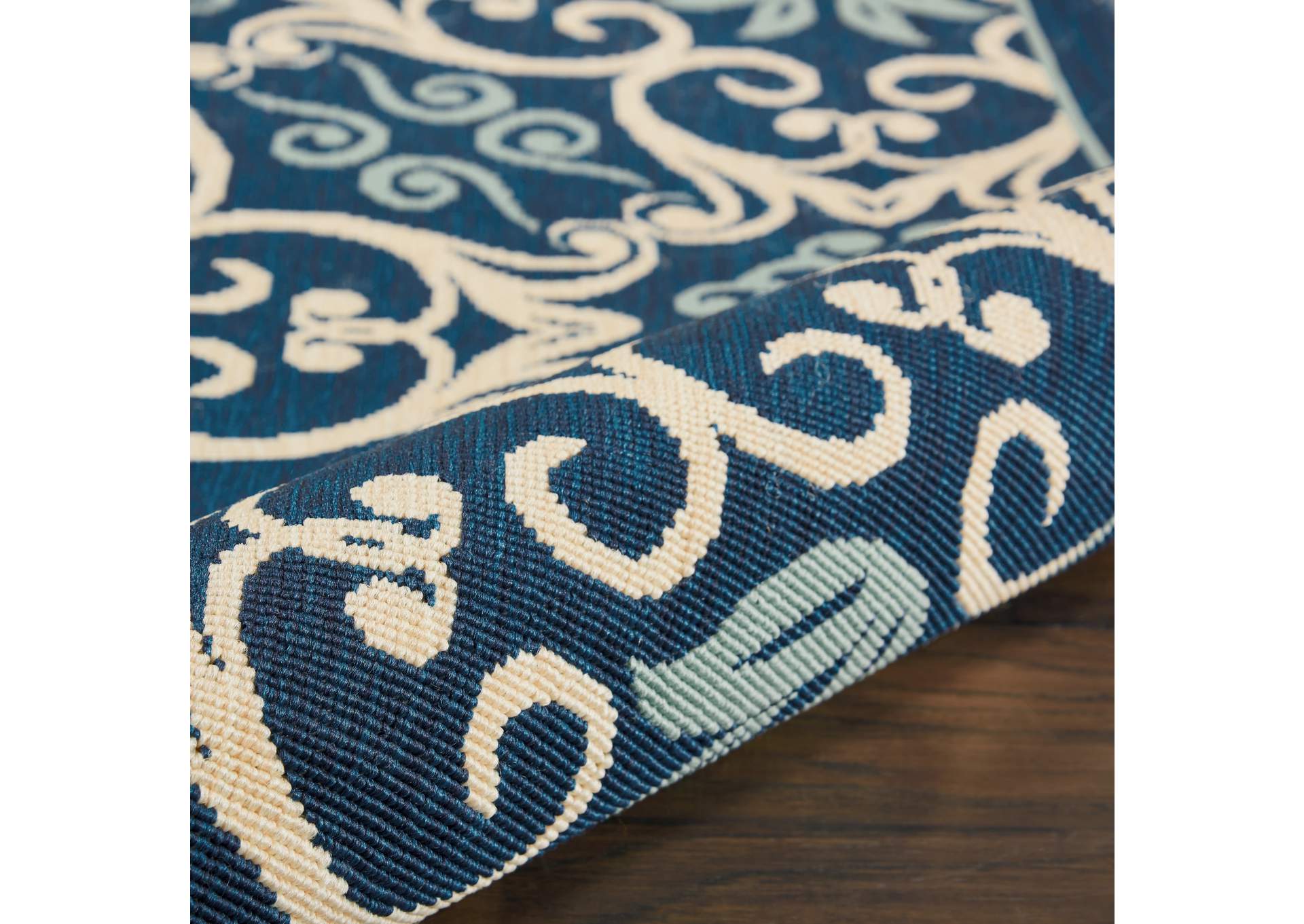 Nourison Caribbean CRB02 Navy Blue and White 5' Square Area Rug,Nourison