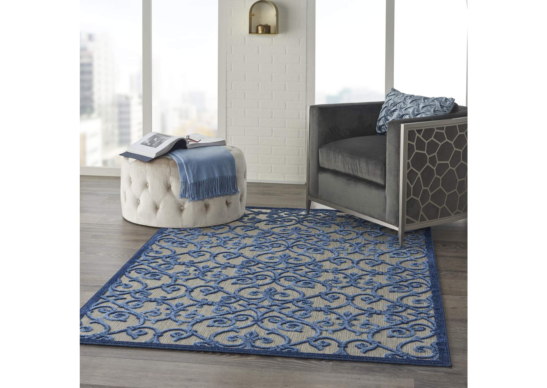 Nourison Aloha 4'x6' Blue Patio Area Rug,Nourison