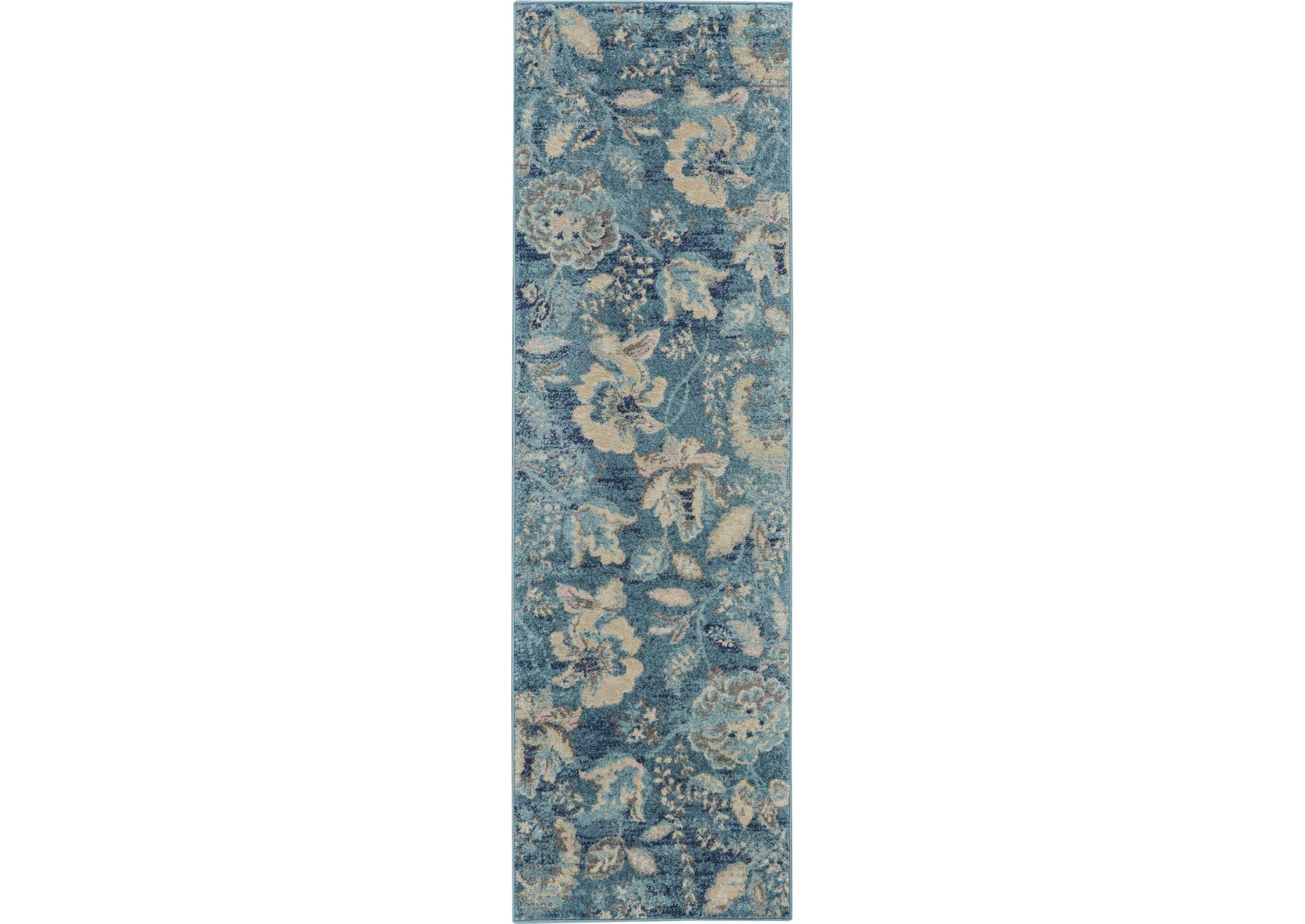 Nourison Tranquil TRA02 Turquoise Blue and White 7' Runner Hallway Rug,Nourison
