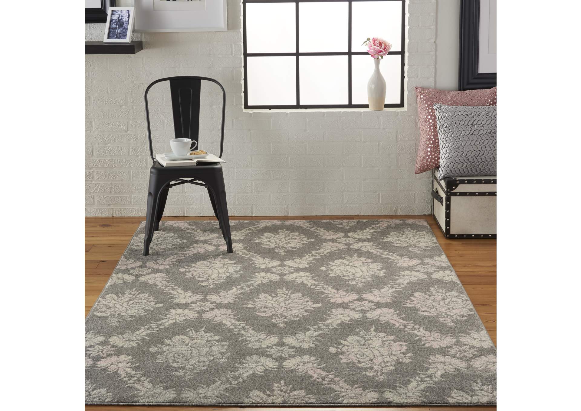 Nourison Tranquil TRA09 Pink and Grey 6'x9' Vintage Area Rug,Nourison