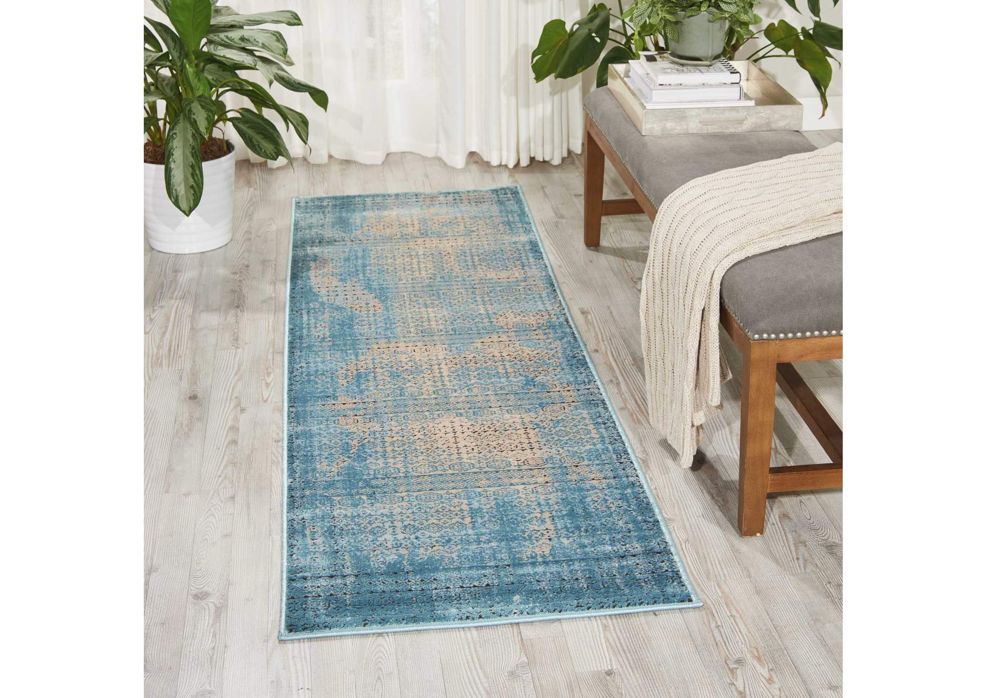 Nourison Karma KRM01 Blue 8' Runner Hallway Rug,Nourison