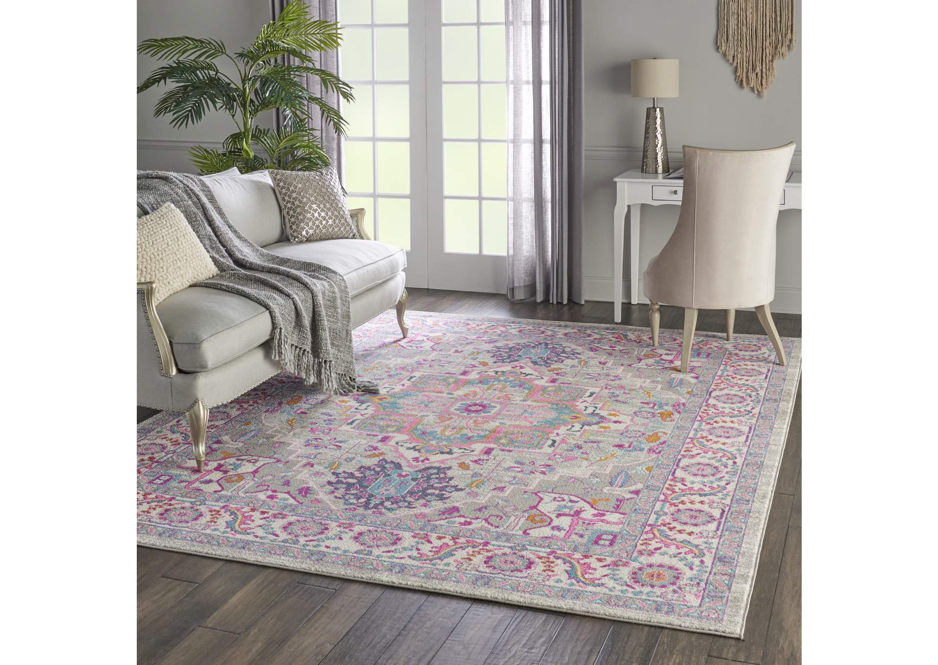 Nourison Passion PSN20 Grey and Pink 8'x10' Large Rug,Nourison