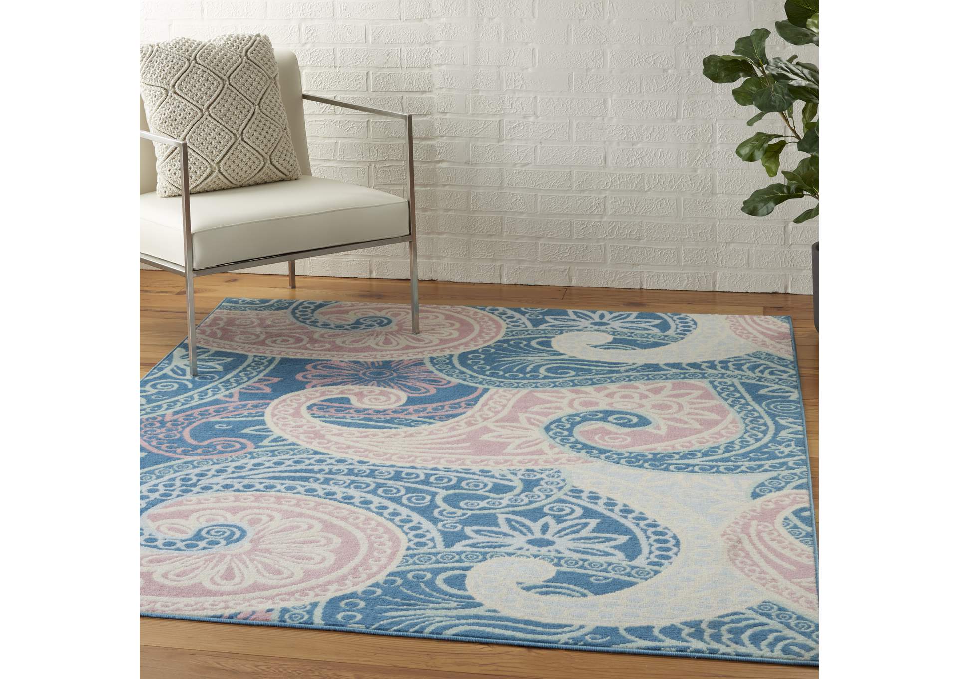 Nourison Jubilant JUB13 Pink and Blue 6'x9' Boho Area Rug,Nourison