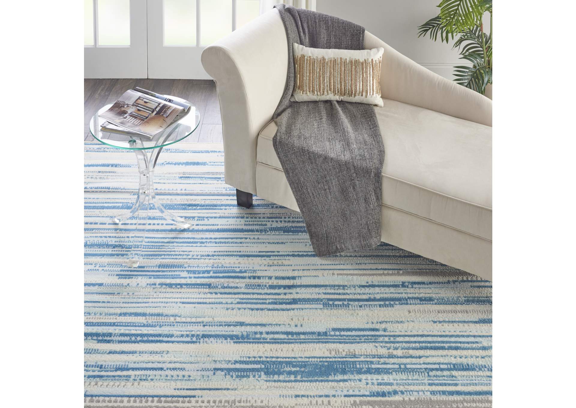 Nourison Jubilant JUB04 Teal Blue and White 8'x10' Large Low-pile Rug,Nourison