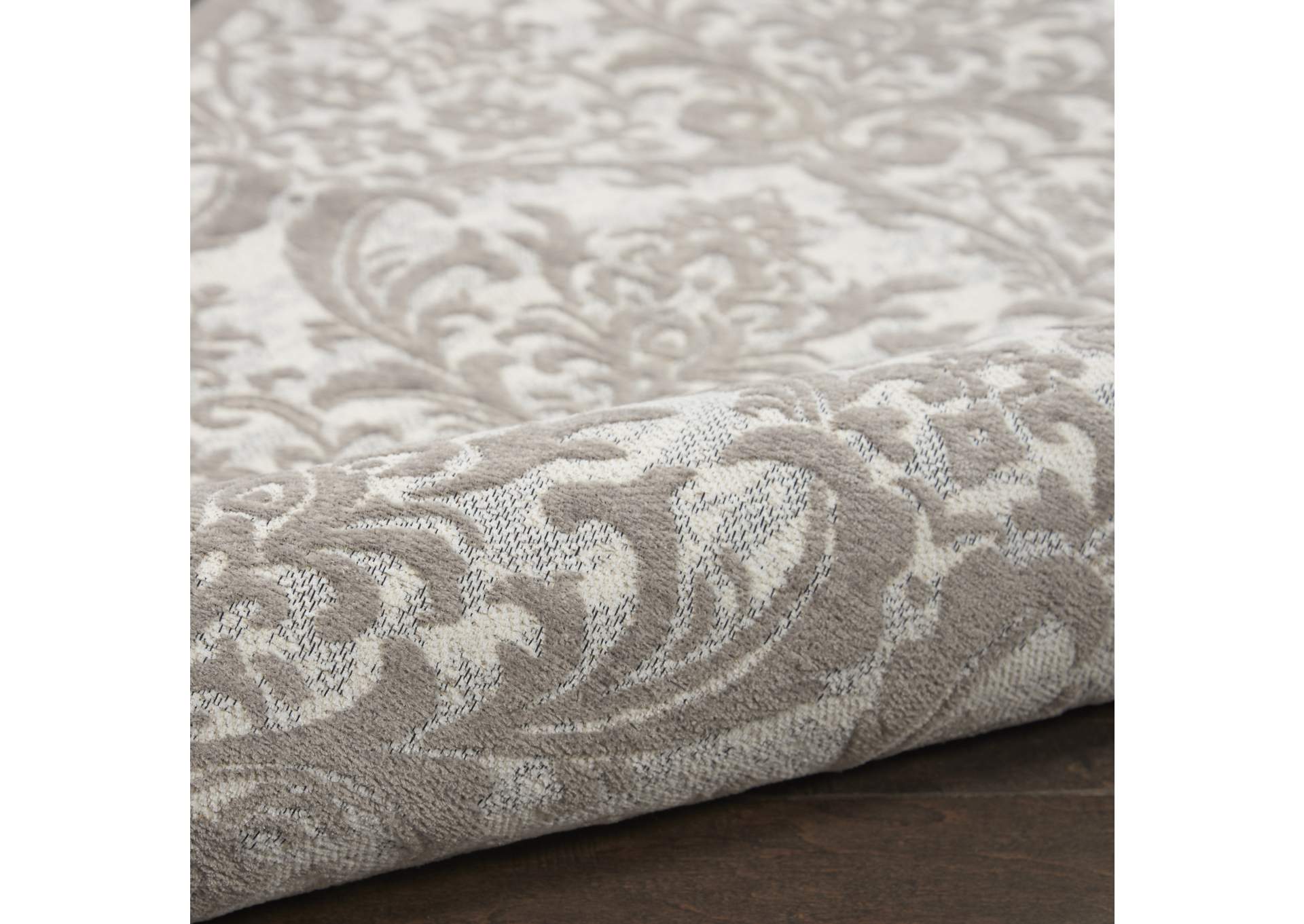 Nourison Damask DAS01 Grey and Ivory 8'x10' Large Flat Rug,Nourison