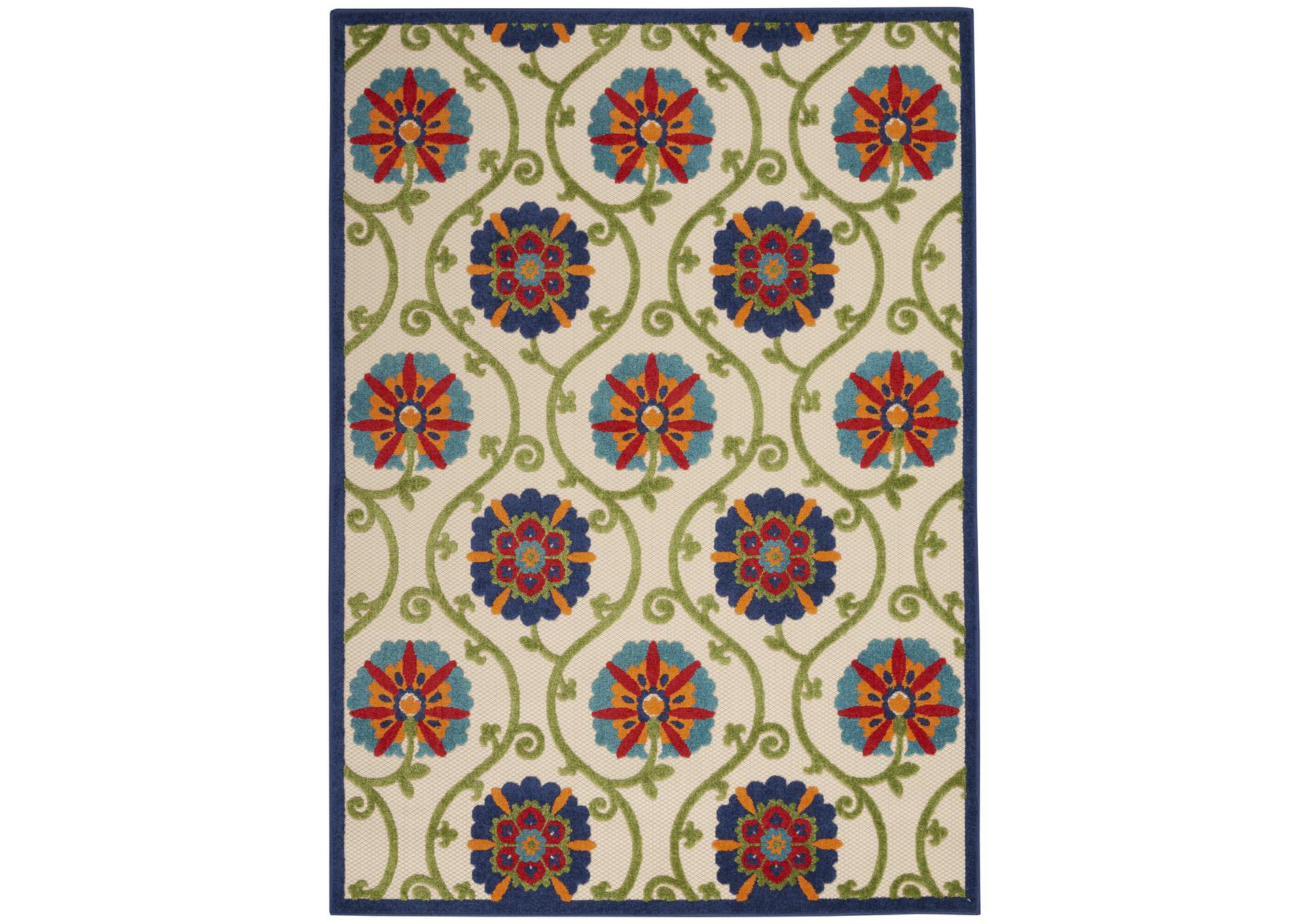Nourison Aloha ALH19 4'x6' Blue Multicolor Easy-care Indoor-outdoor Rug,Nourison