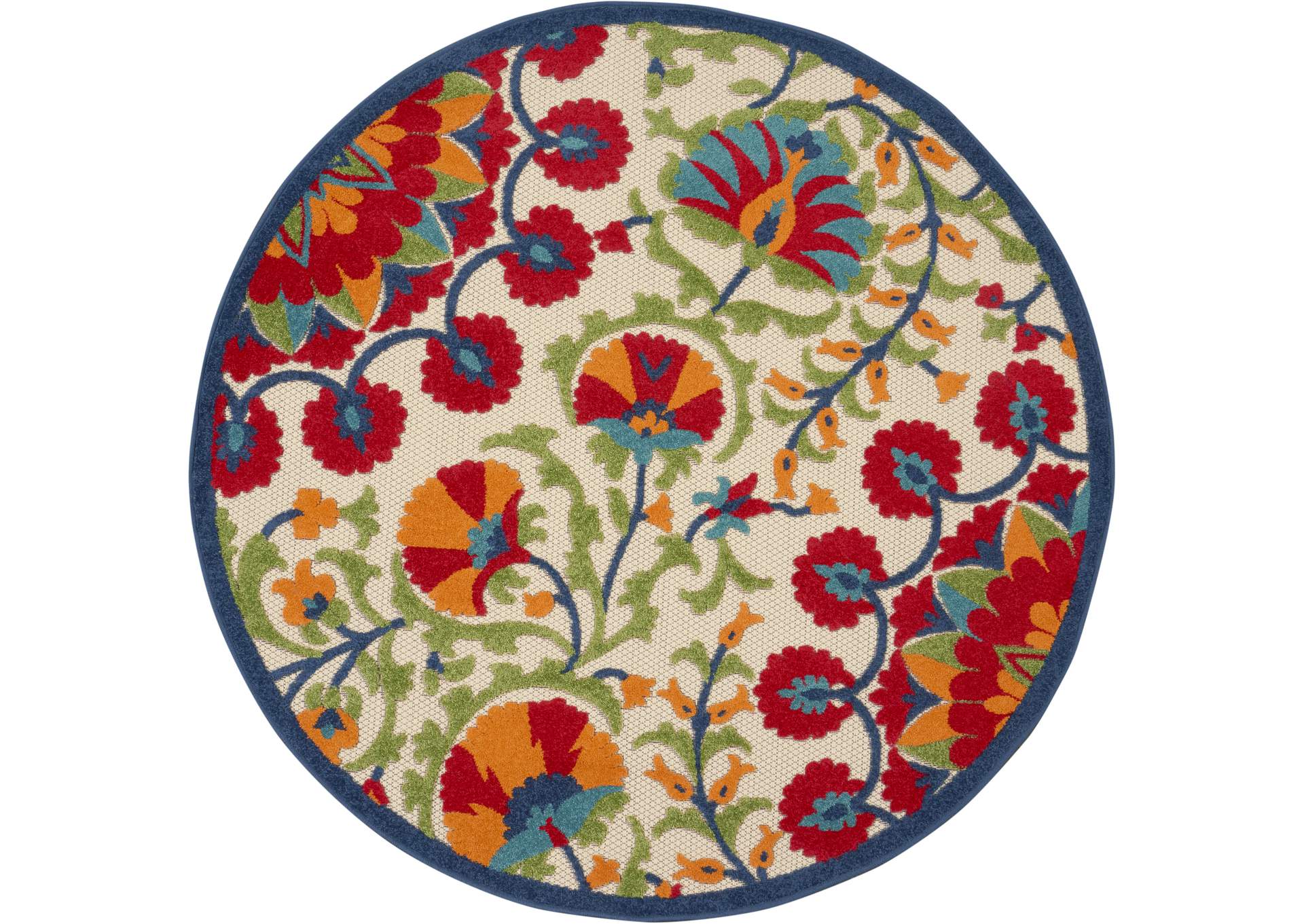 Nourison Aloha ALH20 4' Round Red Multicolor Easy-care Indoor-outdoor Rug,Nourison