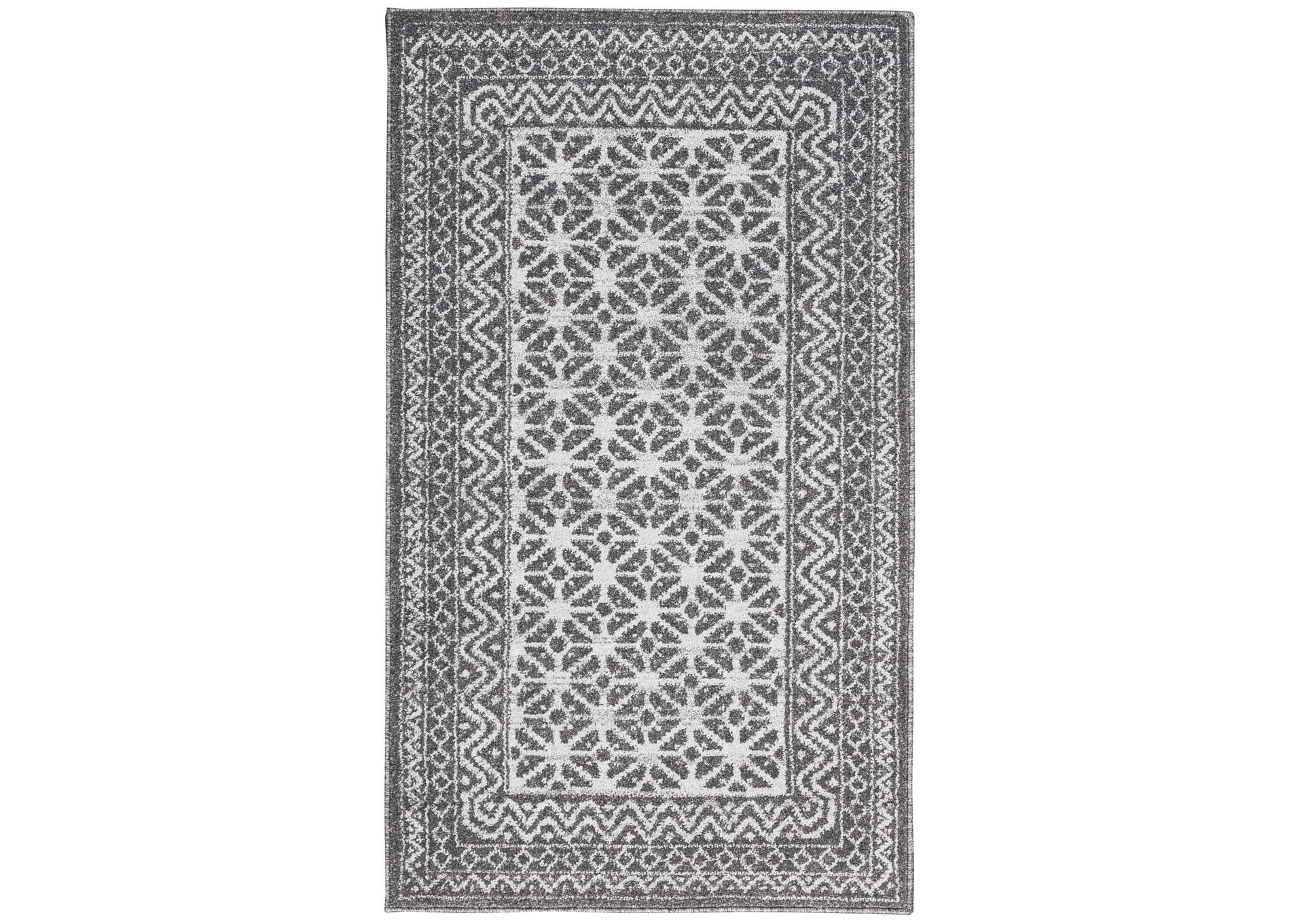 Nourison Palermo 2' x 4' Charcoal Grey and Silver Distressed Bohemian Area Rug,Nourison