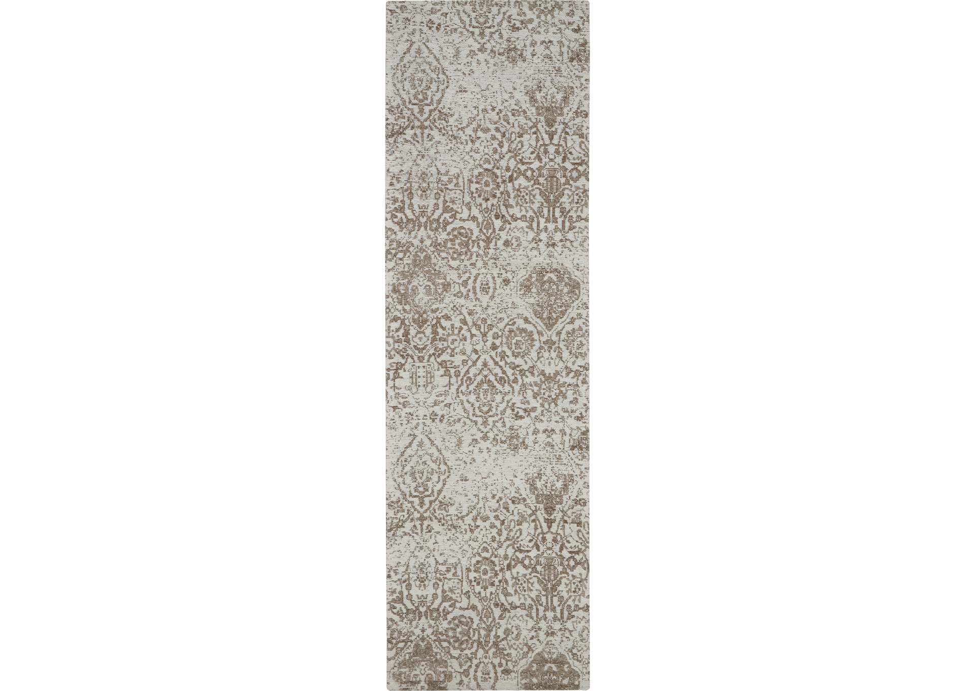 Nourison Damask DAS06 White 8' Runner Flat Hallway Rug,Nourison