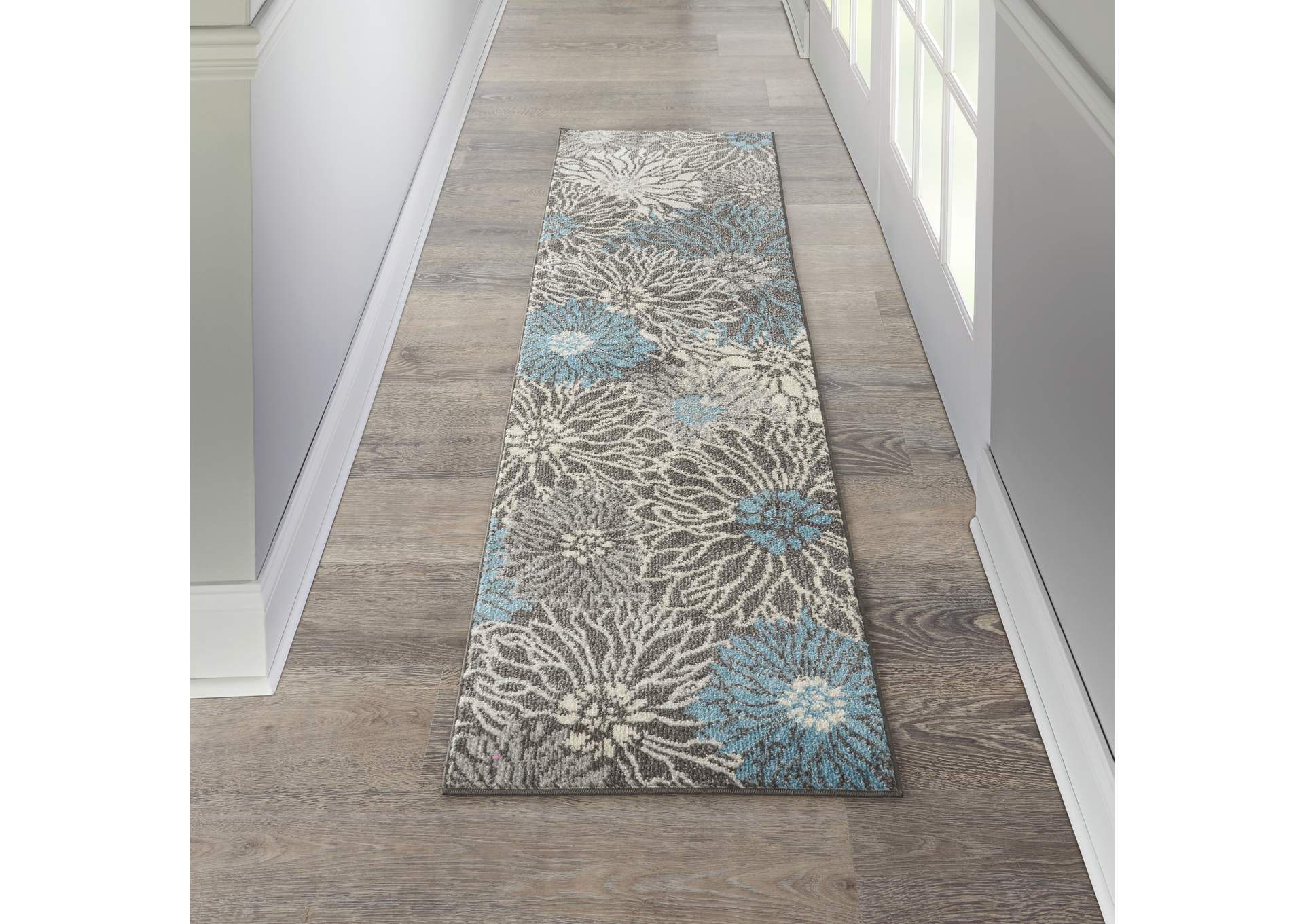Nourison Passion 8' Runner Charcoal and Blue Area Rug,Nourison