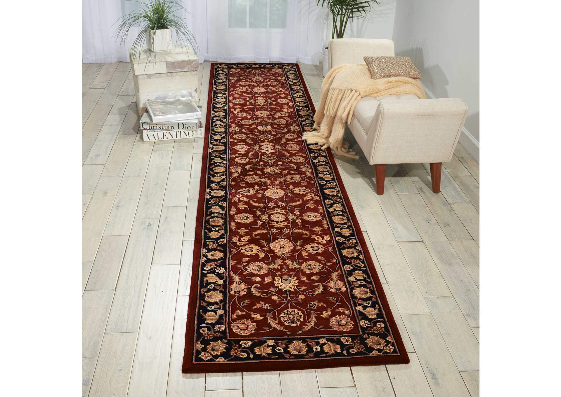 Nourison 2000 2002 Dark Red Multicolor 8' Runner Area Rug,Nourison