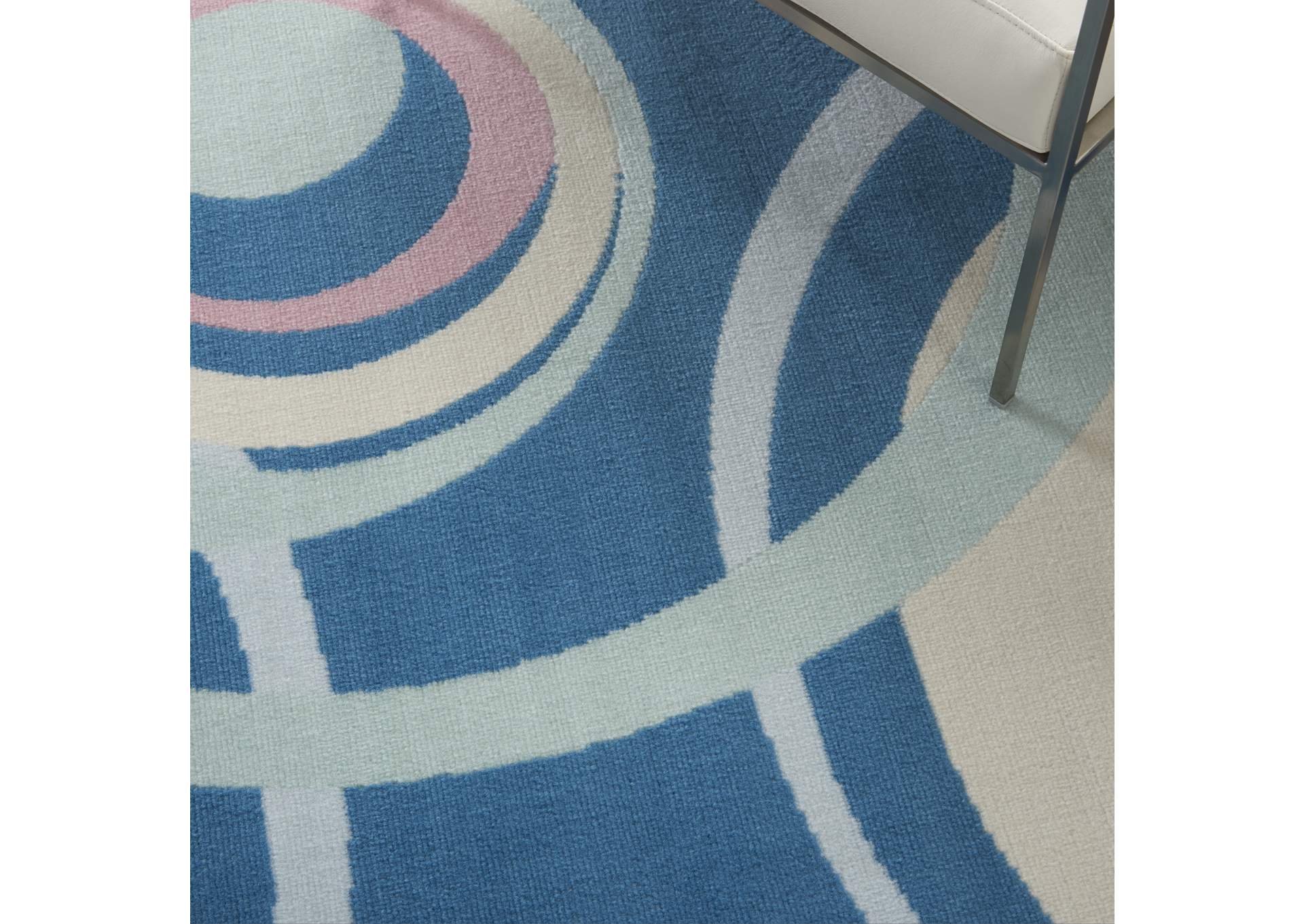 Nourison Grafix GRF21 Blue and Pink 5'x7' Mid-century Area Rug,Nourison