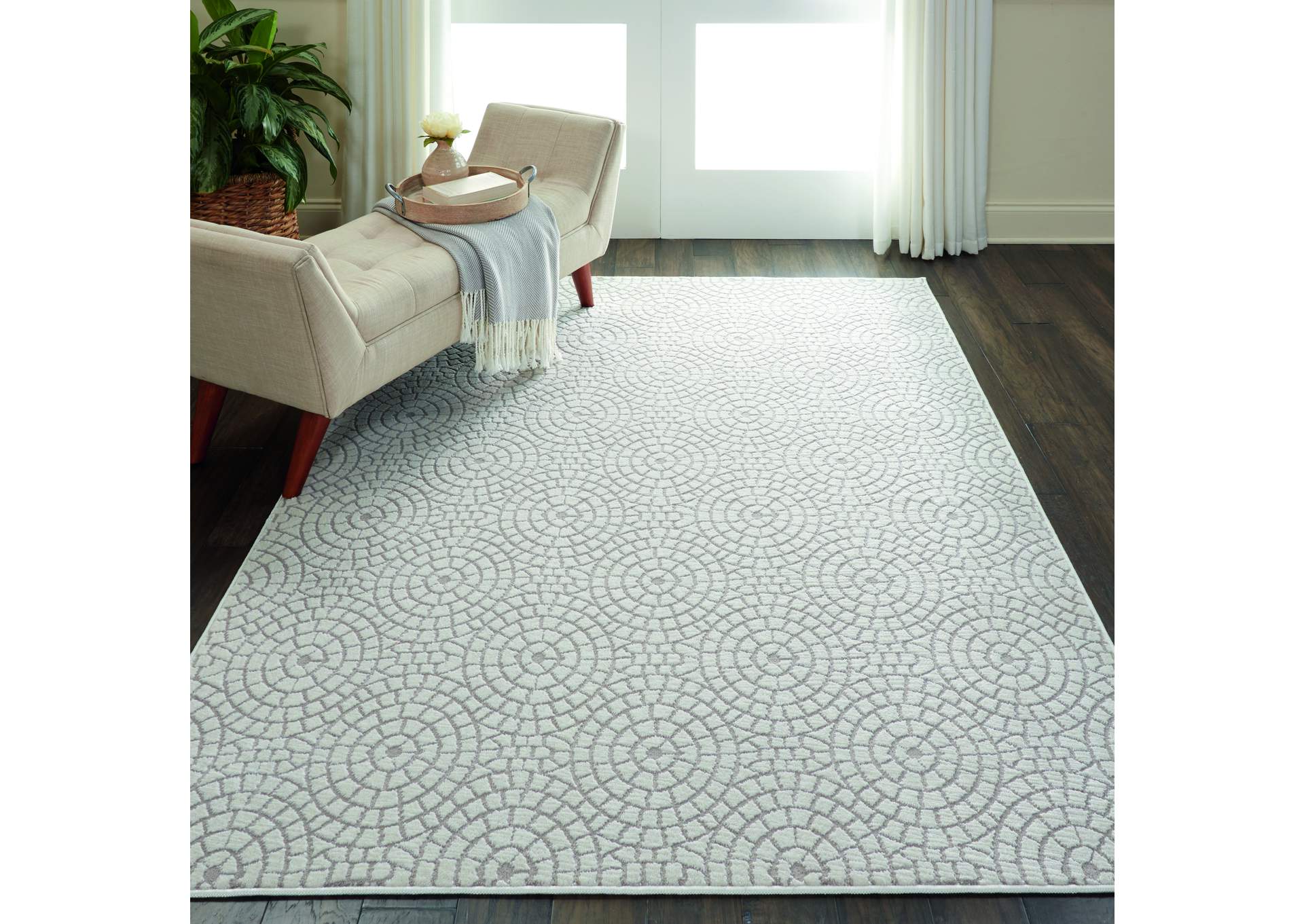 Nourison Urban Chic URC04 White 5'x8' Mid-century Area Rug,Nourison