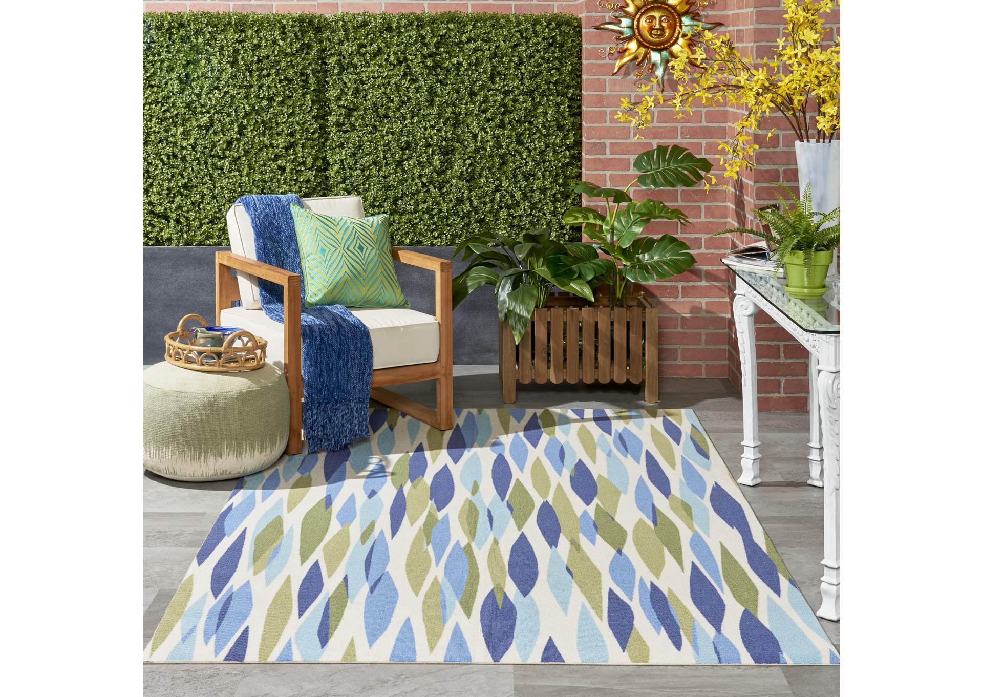 Waverly Sun N Shade SND01 Green 4'x6' Area Rug,Nourison
