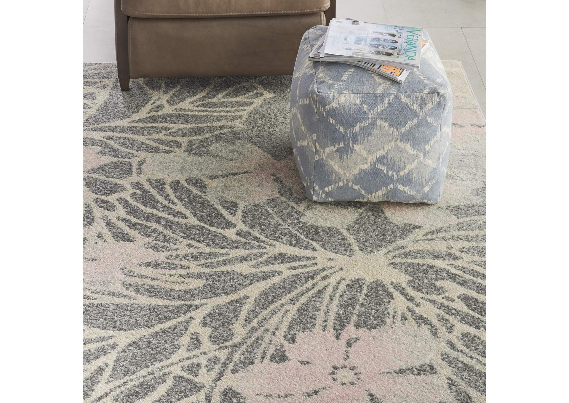 Nourison Tranquil TRA08 Pink and Grey 8'x10' Large Rug,Nourison