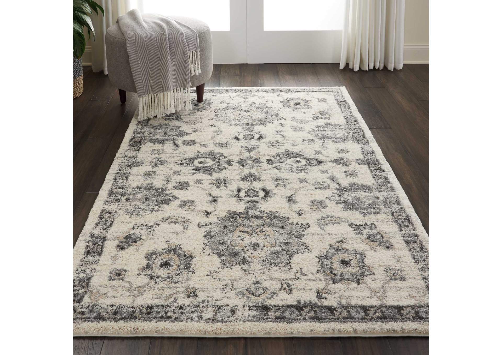 Nourison Fusion FSS15 Cream and Grey 4'x6' Vintage Area Rug,Nourison