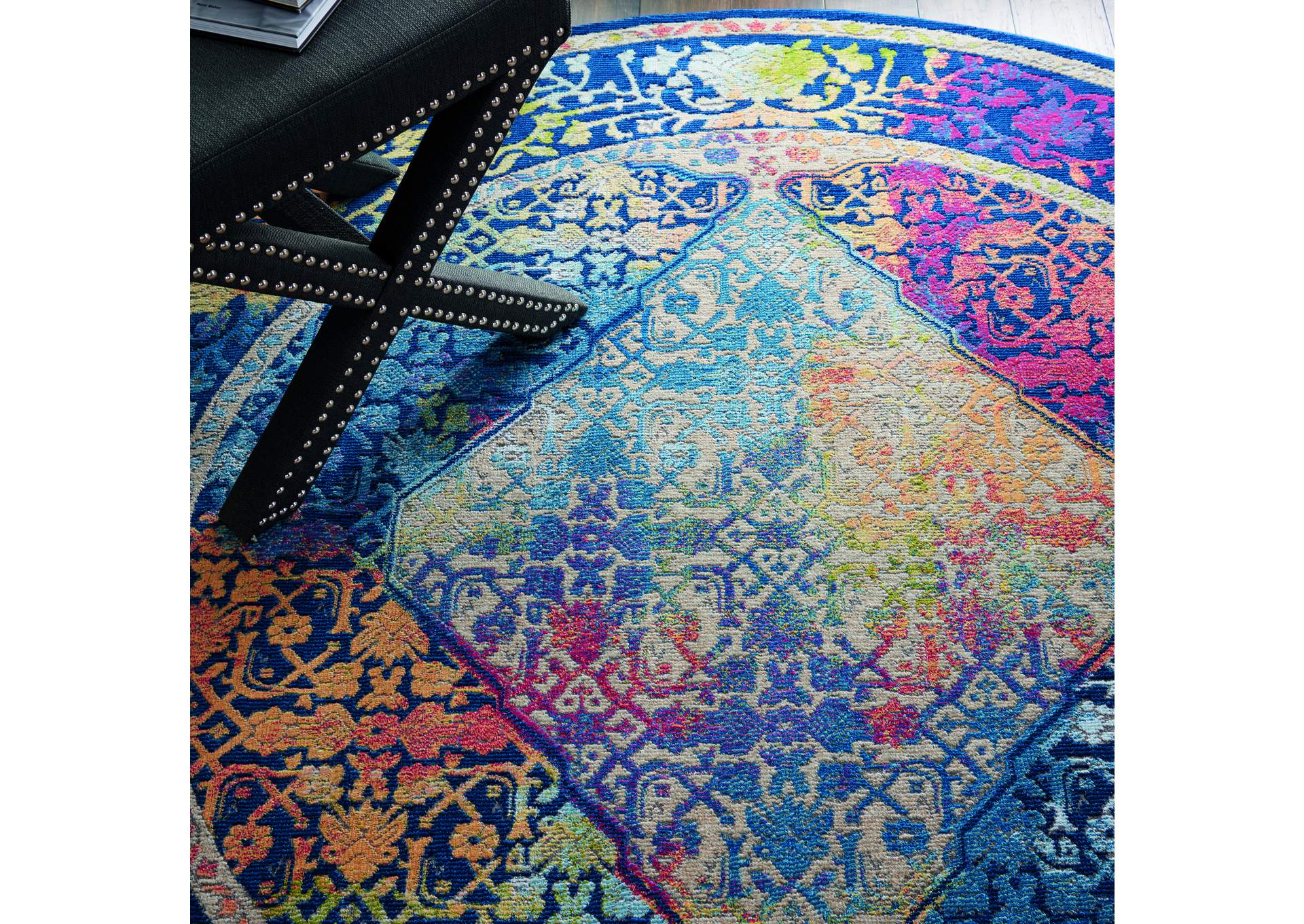Nourison Ankara Global ANR04 Blue Multicolor 6' Round Boho Area Rug,Nourison